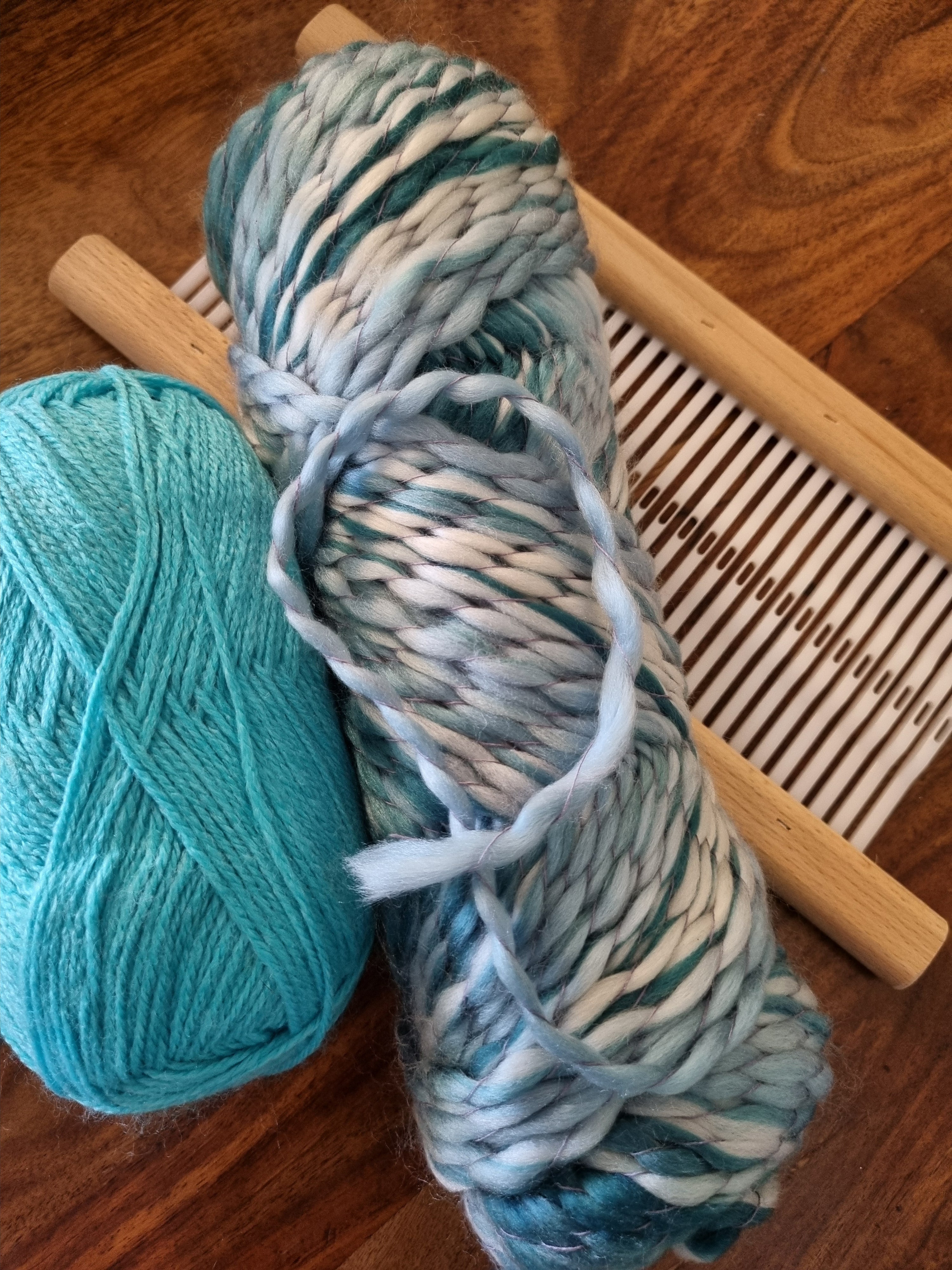 Handwoven blue scarf - square texture design