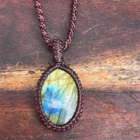 Labradorite Pendant, boho macrame necklace, adjustable