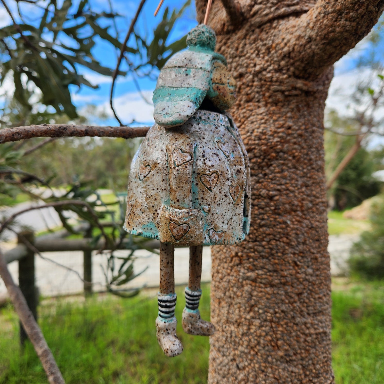 Clay windchime, little girl, hearts