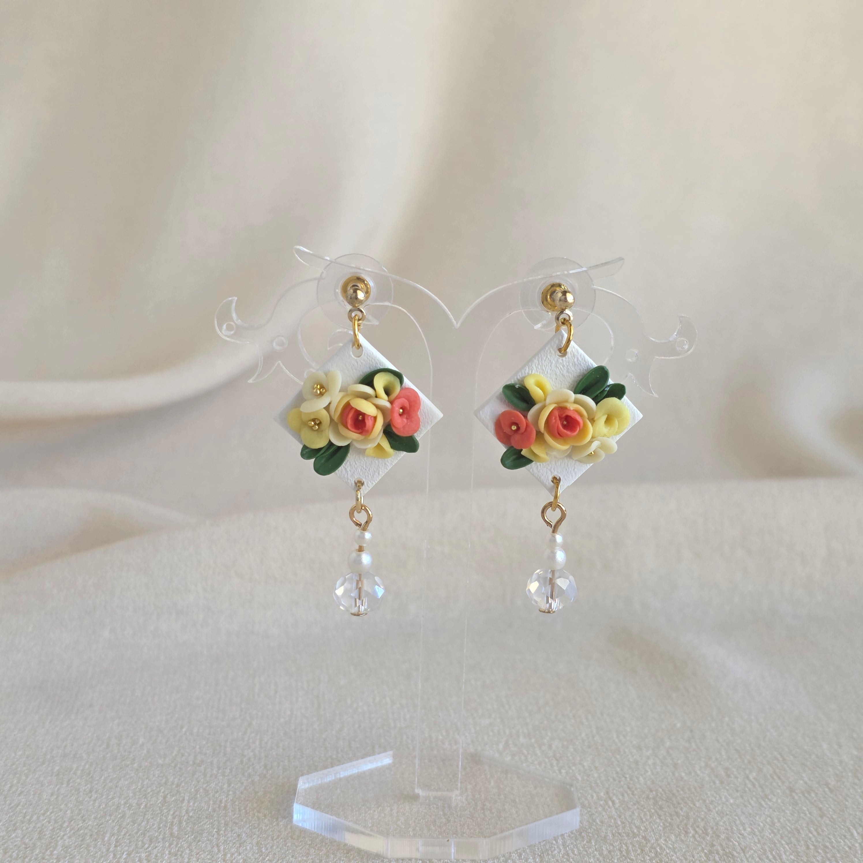 Handmade Floral Polymer Clay Earrings & Hijab Pin Set | Pastel Flower Jewellery | Lightweight Statement Earrings | Gift for Her