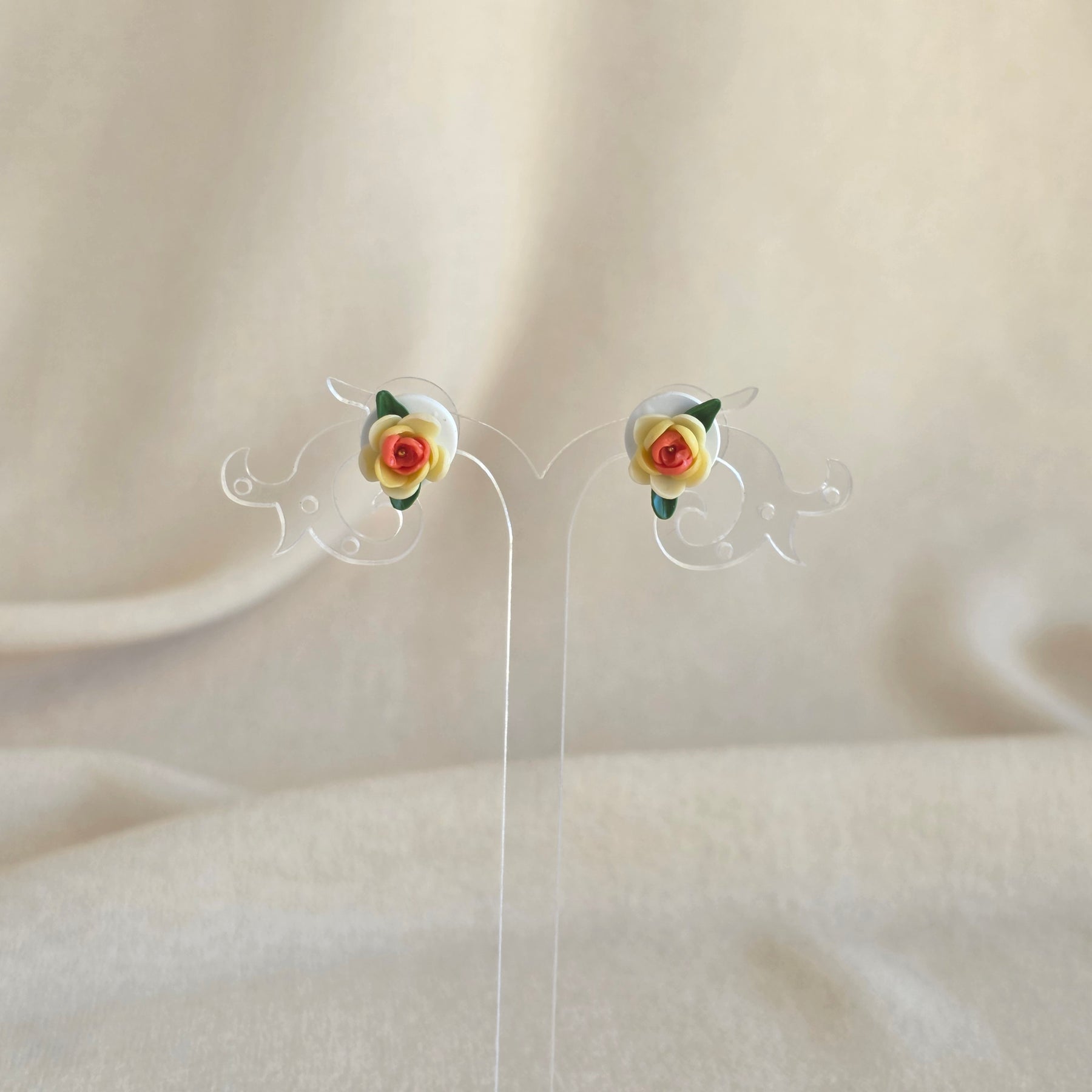 Handmade Floral Polymer Clay Earrings & Hijab Pin Set | Pastel Flower Jewellery | Lightweight Statement Earrings | Gift for Her
