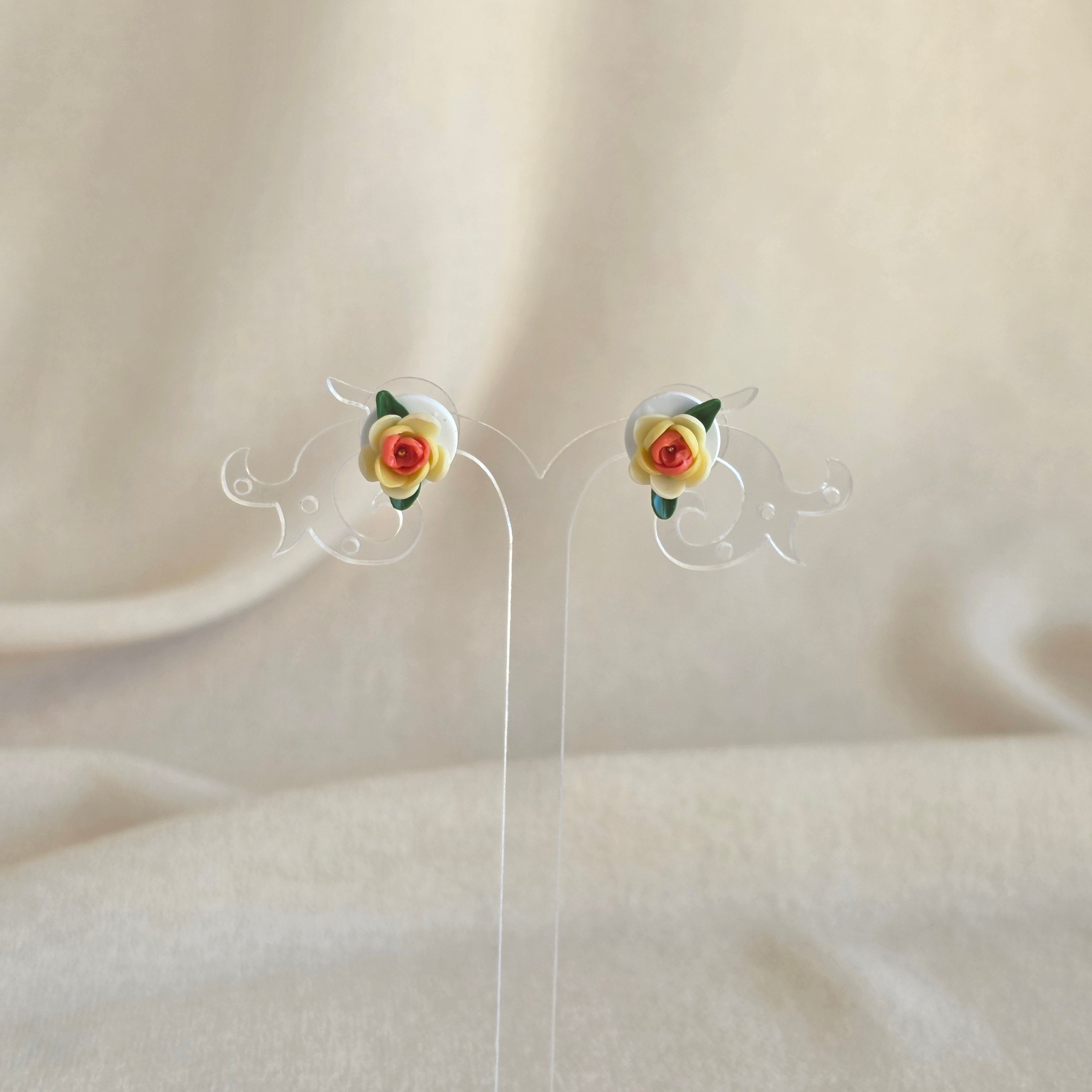 Handmade Floral Polymer Clay Earrings & Hijab Pin Set | Pastel Flower Jewellery | Lightweight Statement Earrings | Gift for Her