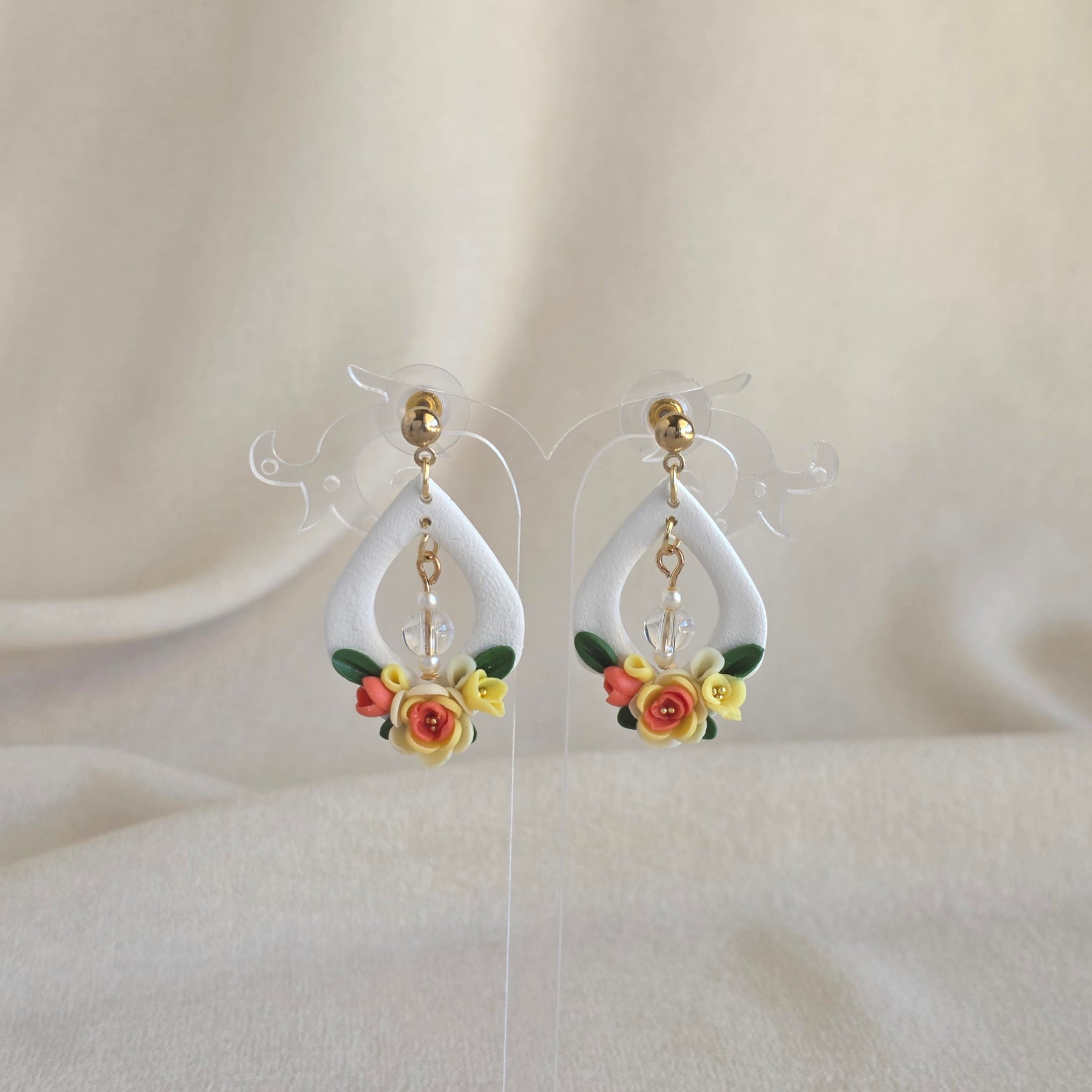 Handmade Floral Polymer Clay Earrings & Hijab Pin Set | Pastel Flower Jewellery | Lightweight Statement Earrings | Gift for Her