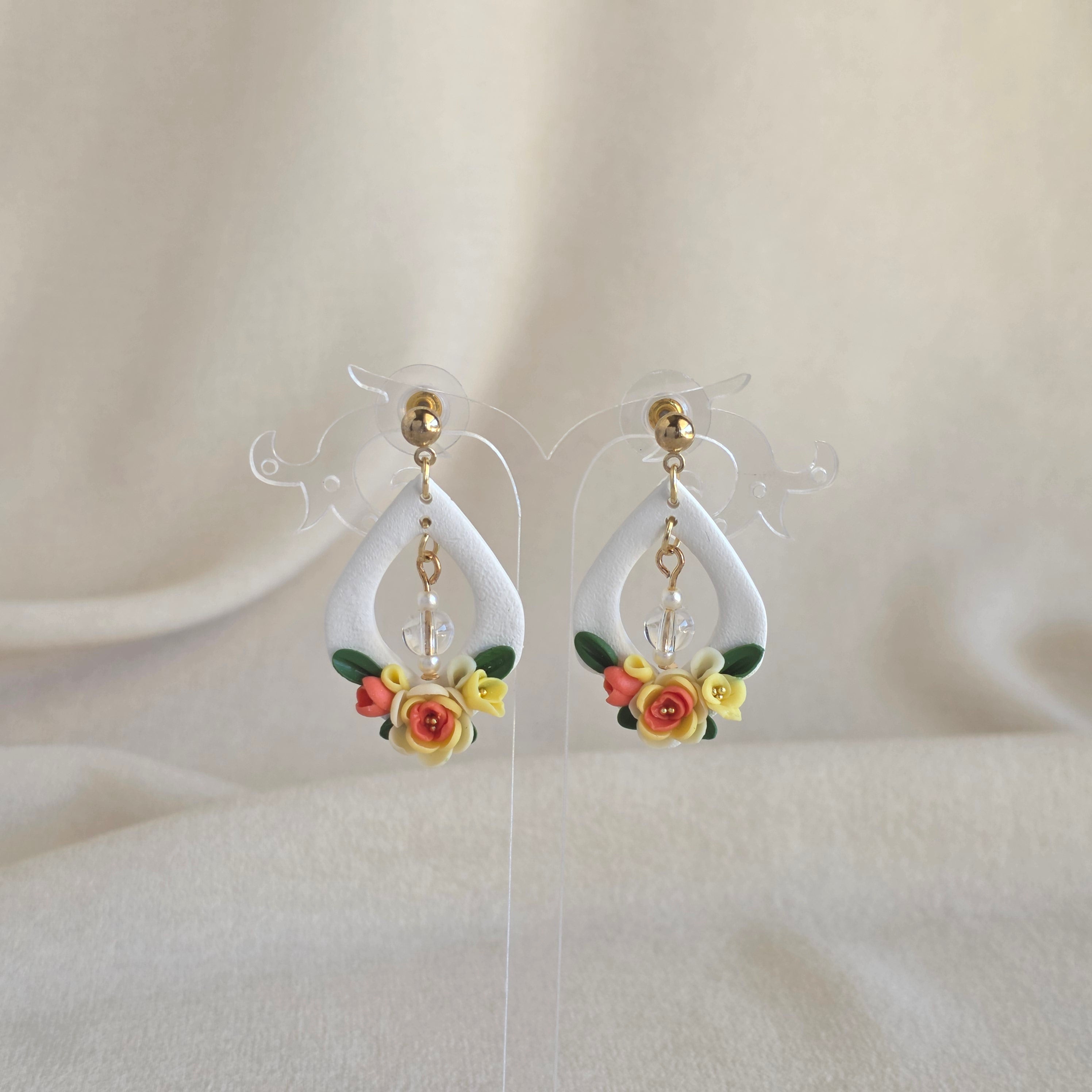 Handmade Floral Polymer Clay Earrings & Hijab Pin Set | Pastel Flower Jewellery | Lightweight Statement Earrings | Gift for Her