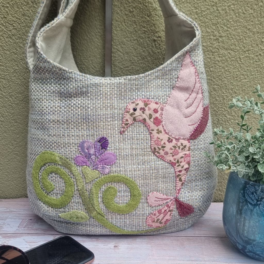 Sadie Jane upcycled hobo bag - hummingbird applique