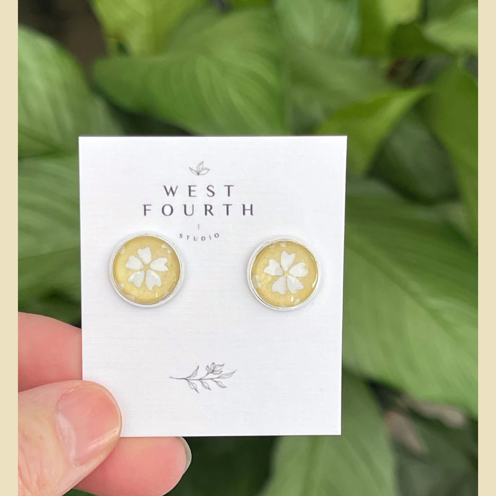 Creamy Butter Yellow and White Flower Earrings • Handmade with Origami Papers