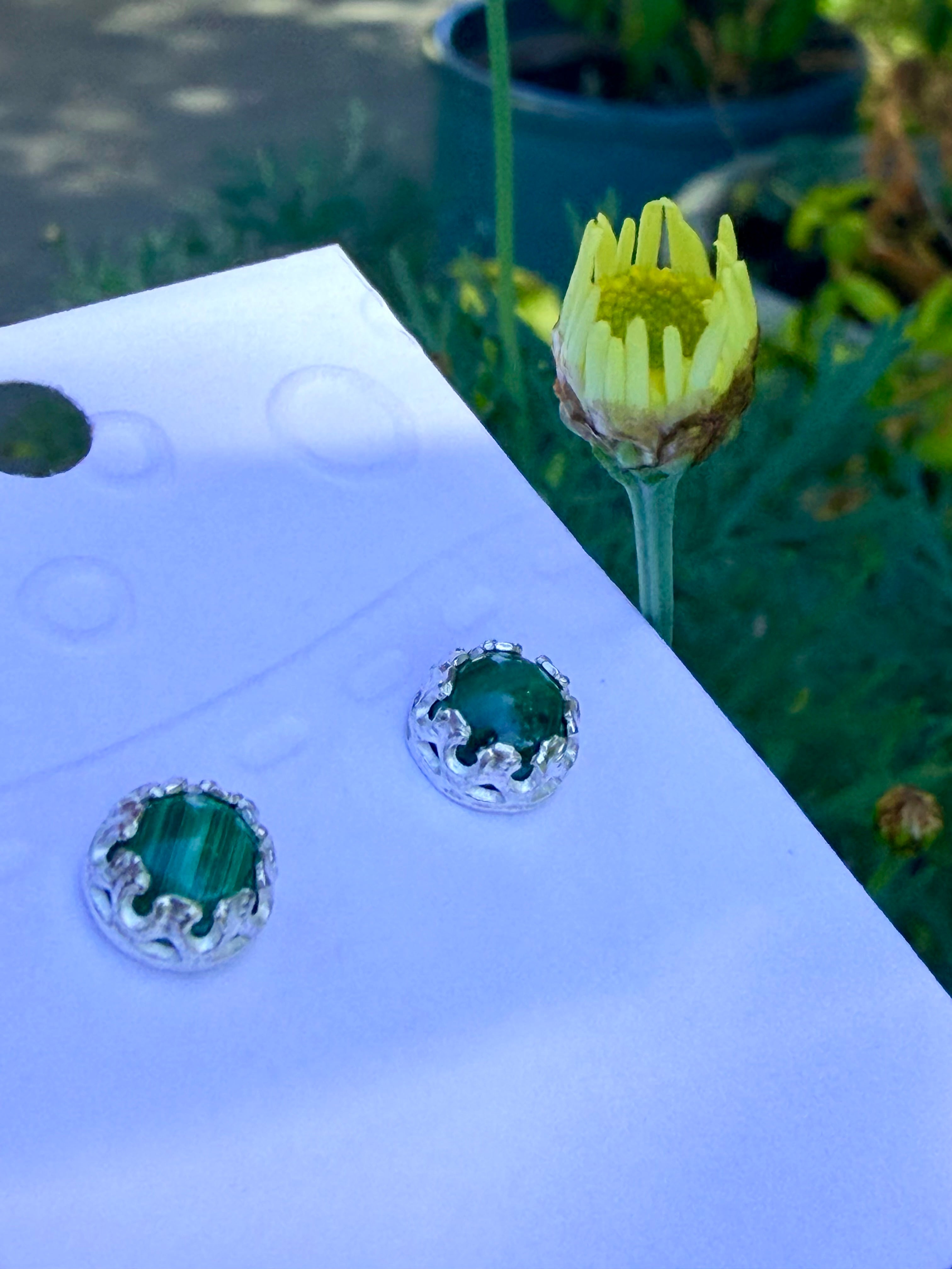 Crown of Malachite Sterling Silver Stud Earrings