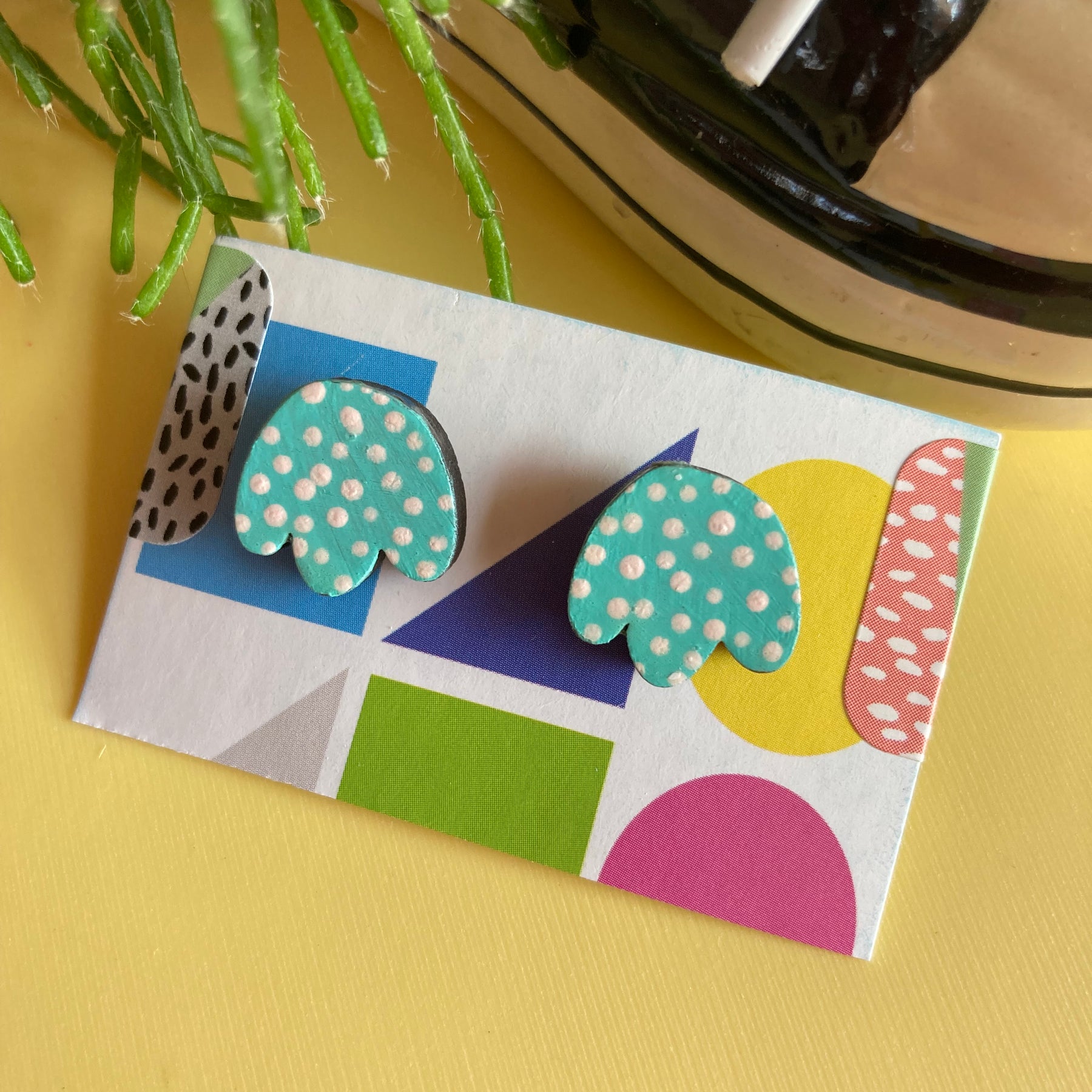Hand painted Aqua spotty studs