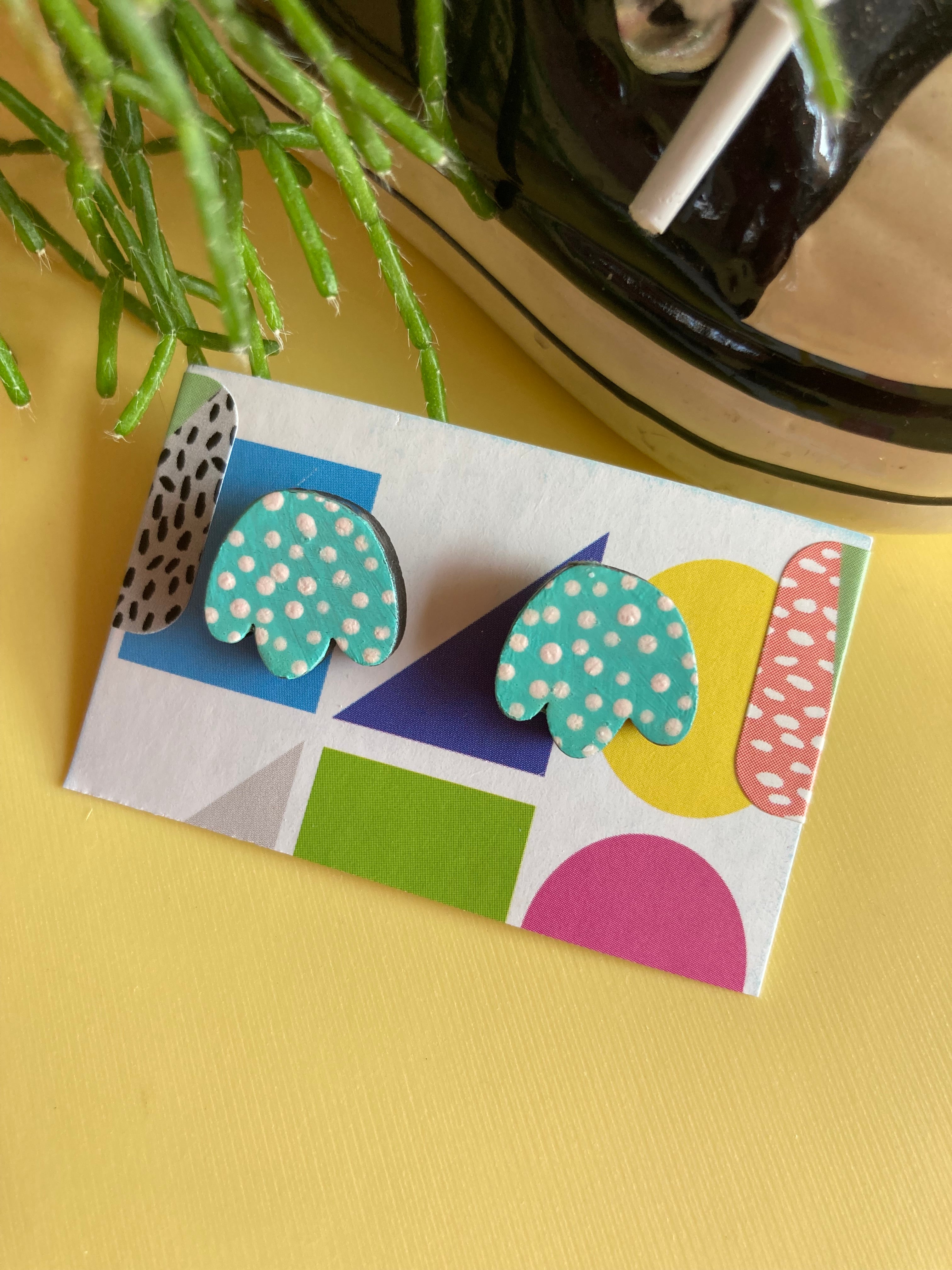 Hand painted Aqua spotty studs