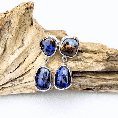 Blue Australian Boulder Opal Double Drop in 925 Sterling Silver
