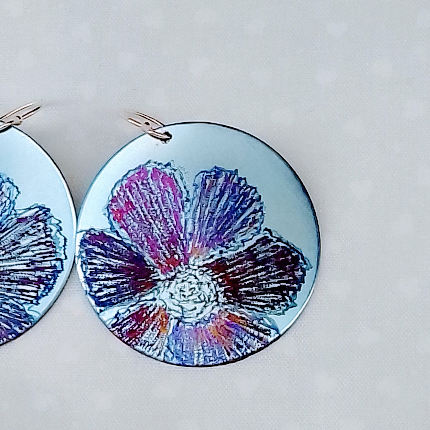 Titanium Disc Earrings-Ice Blue, Purple and Bronze
