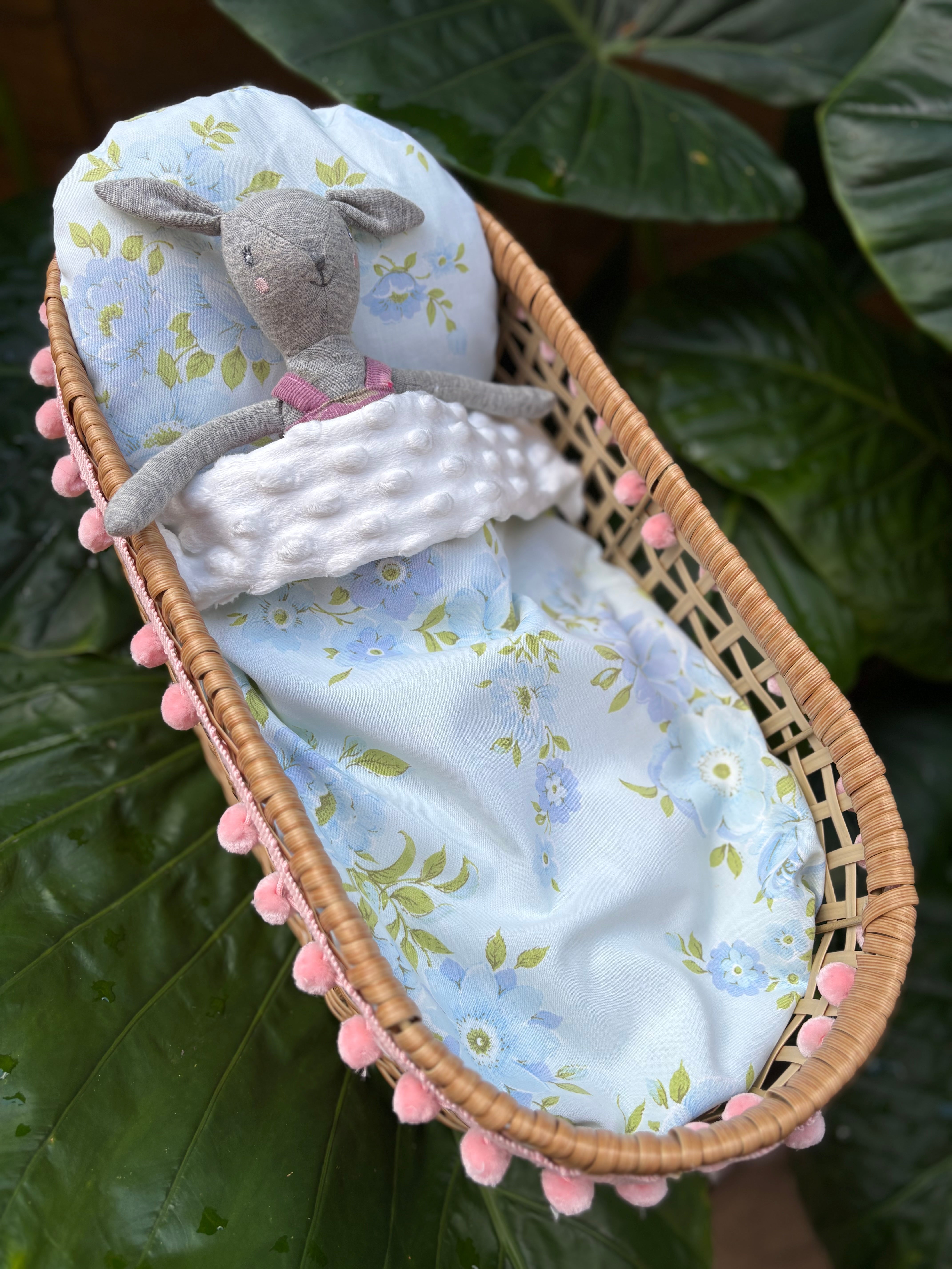 Handmade Doll Bedding Set – Fits Kmart & Target Doll Pram/Bassinet | Pillow & Minky Blanket | Toy Nursery Accessories