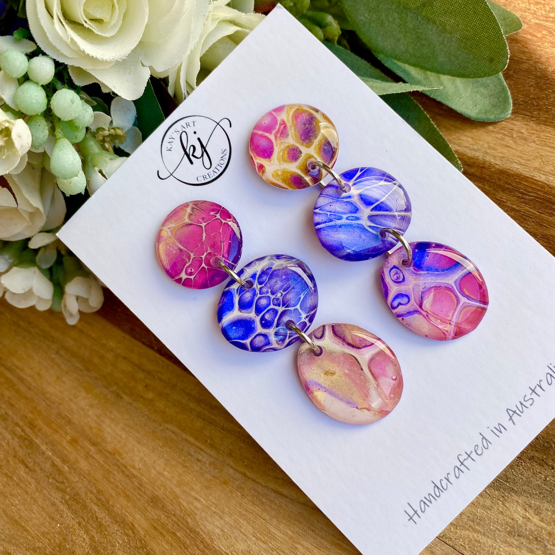 Artisan Hand Painted Stud Dangle Earrings