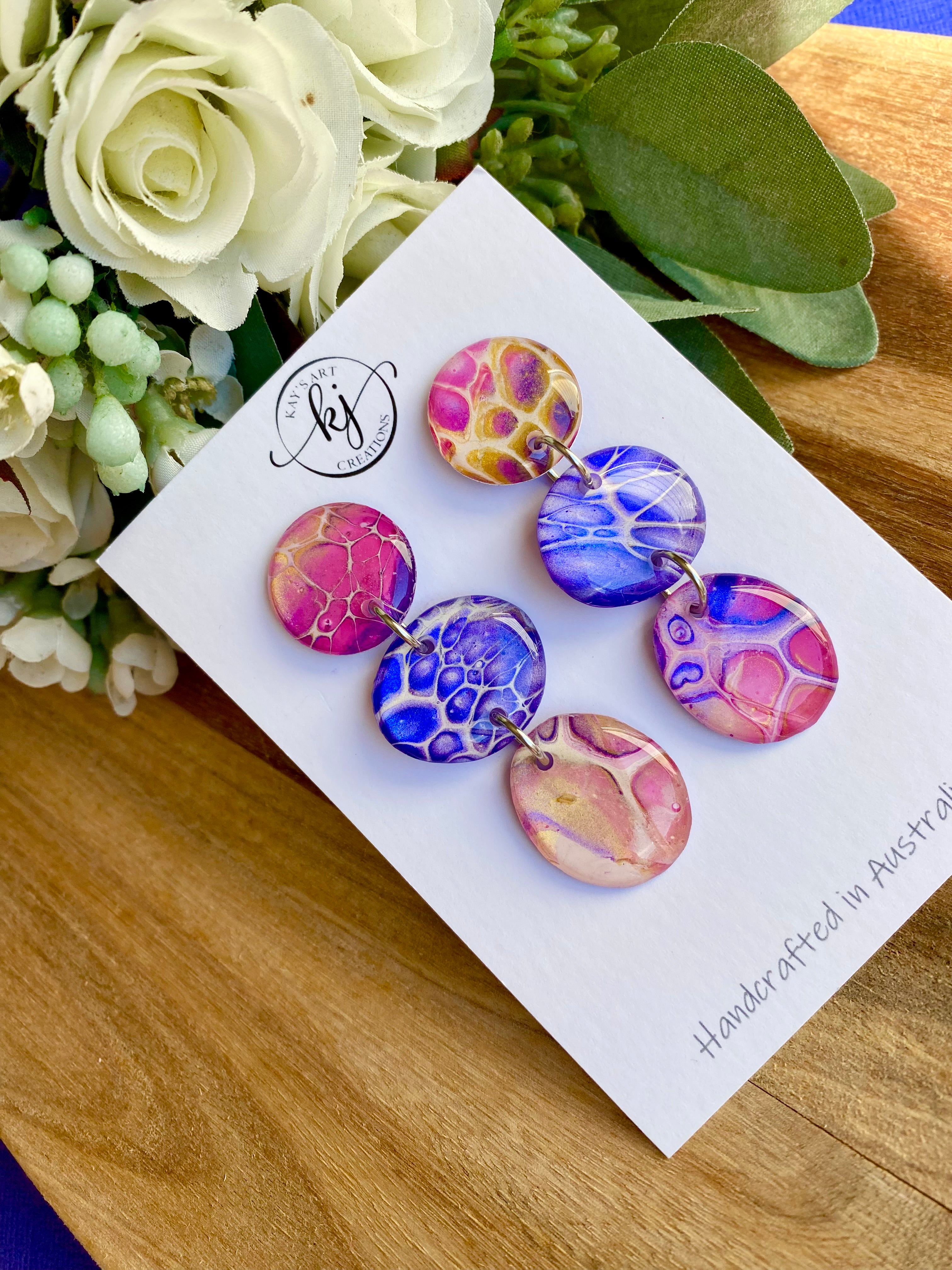 Artisan Hand Painted Stud Dangle Earrings