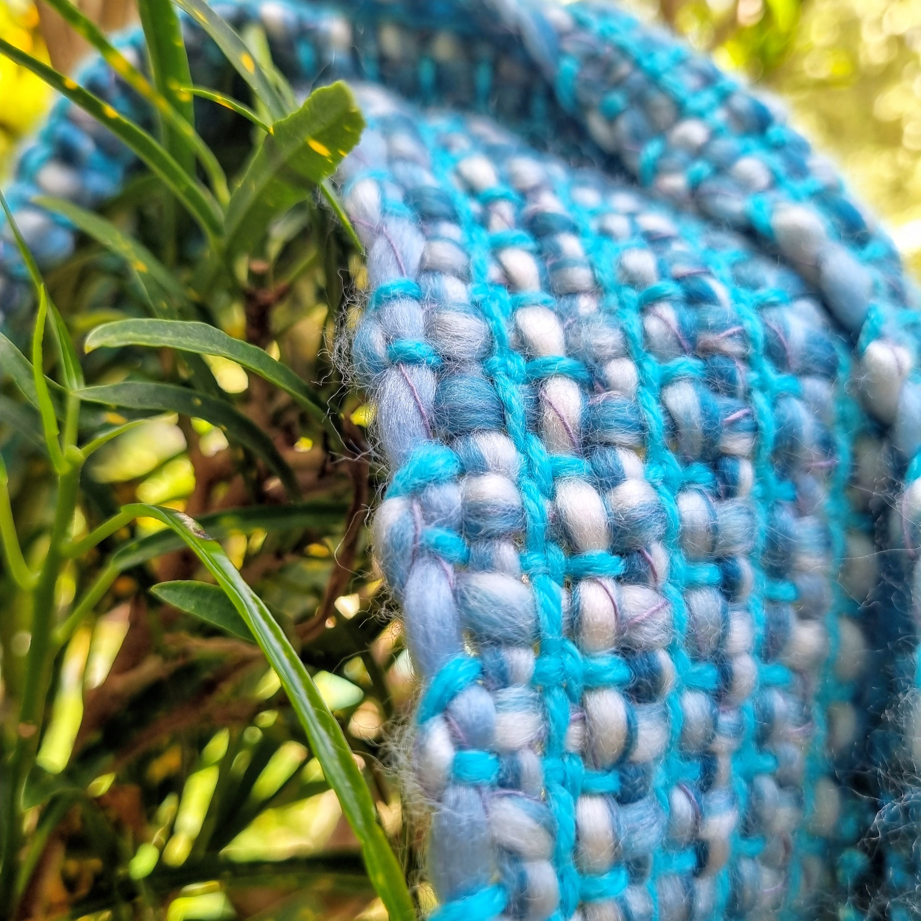 Handwoven blue scarf - square texture design