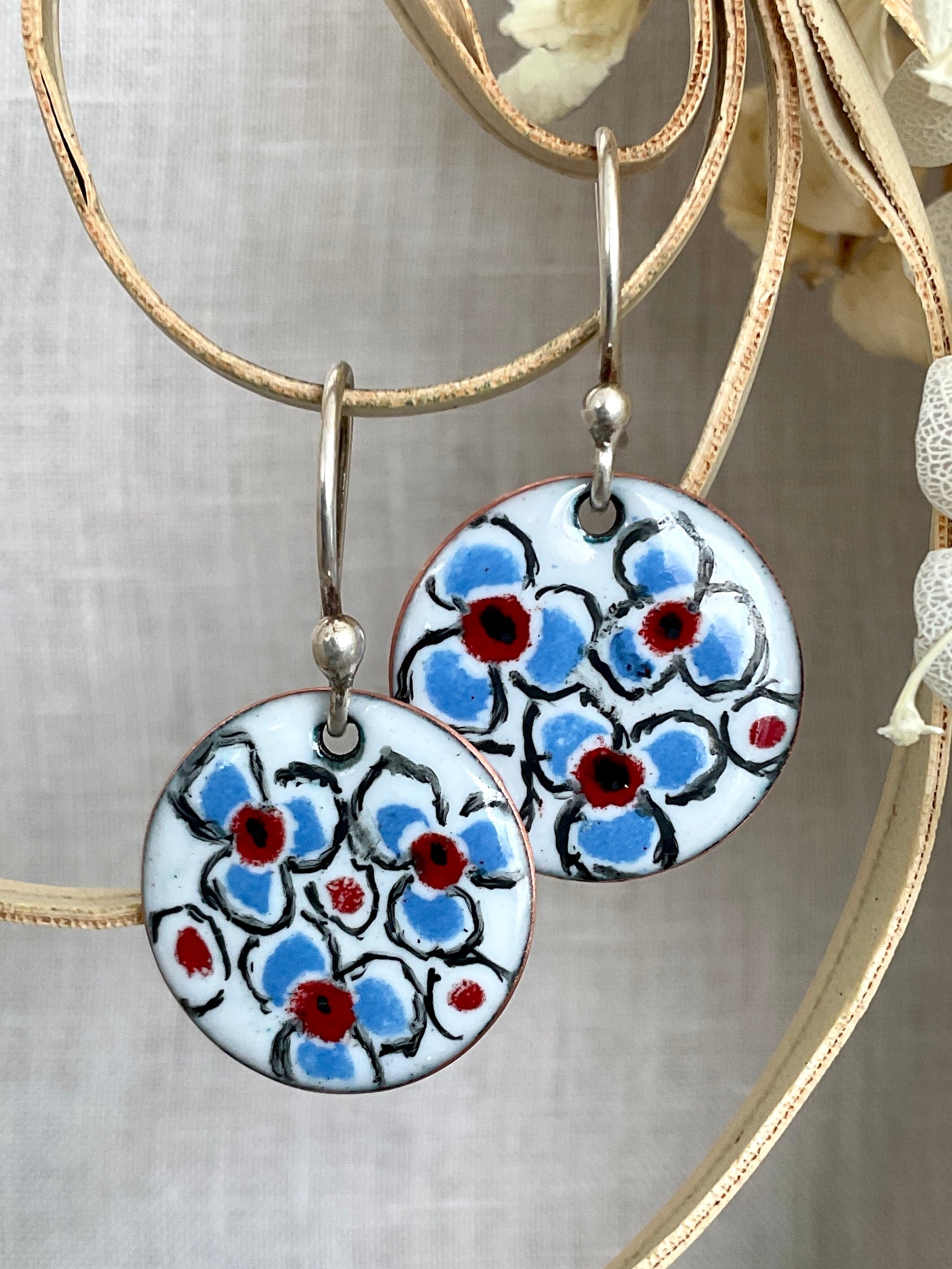 Flower earrings. Hand painted enamel. Handmade