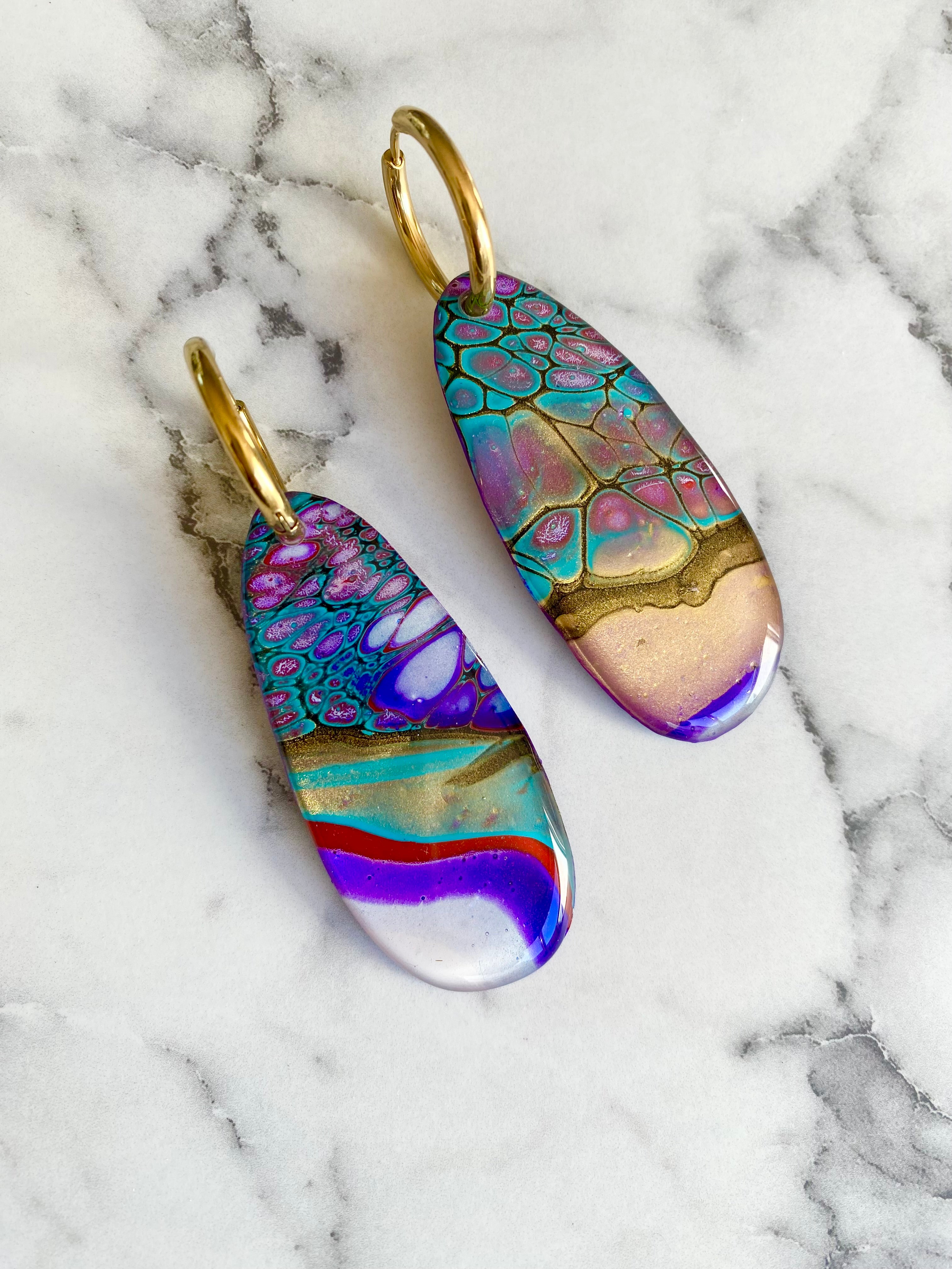 Colourful Wearable Art Hoop Earrings