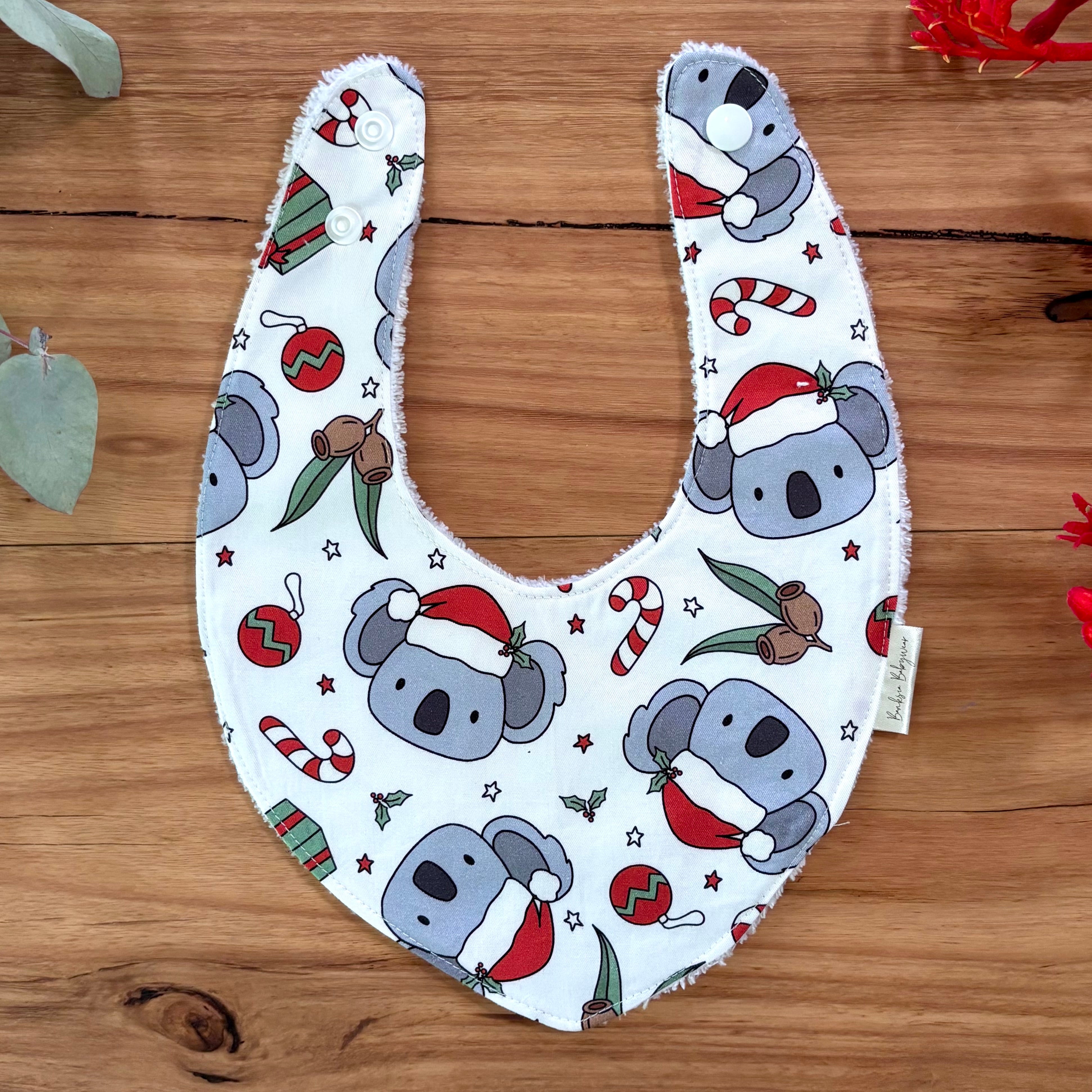 Christmas Baby Bib and Bow Set - White Koalas