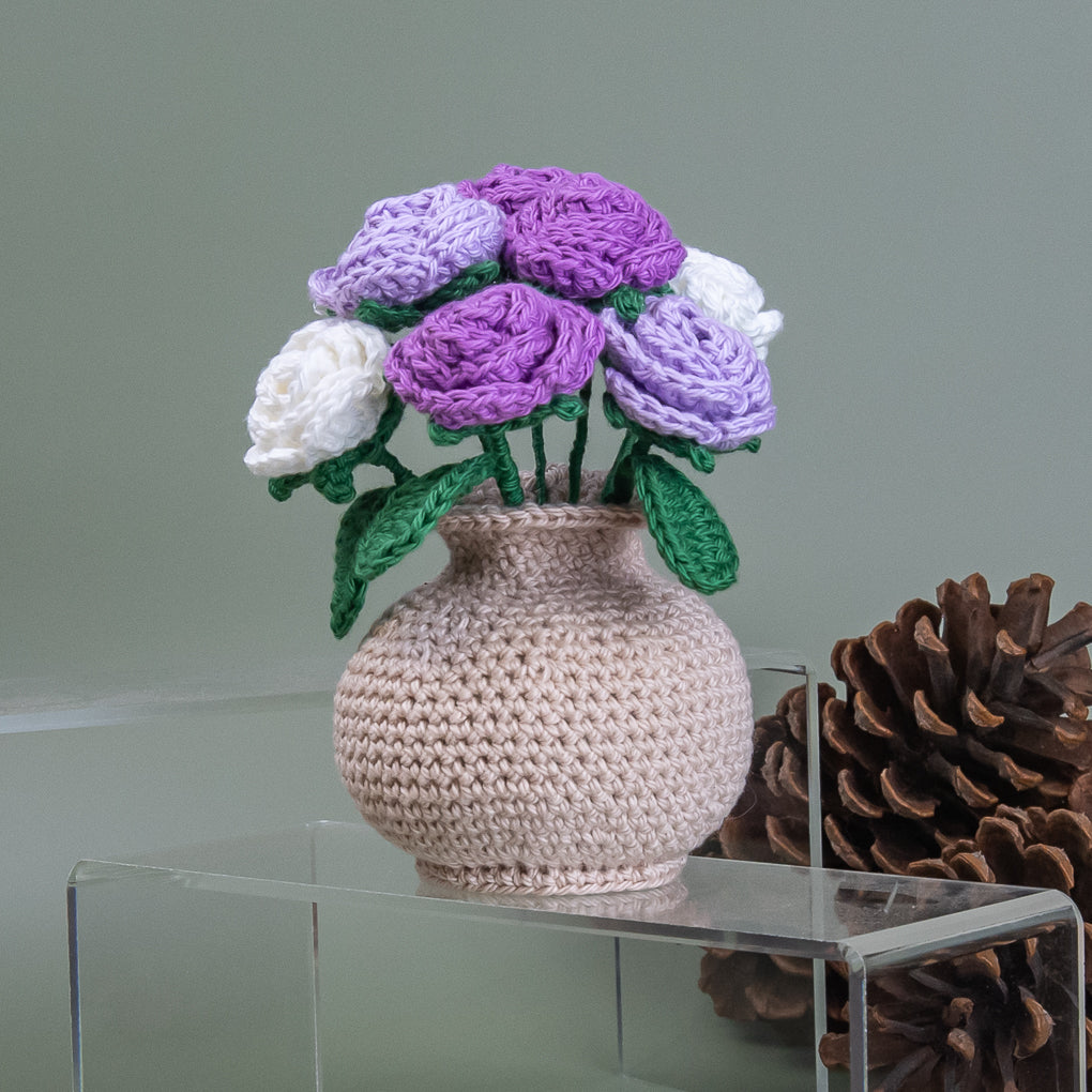 Forever Flowers - Crocheted Roses in Vase - Pots of Colour