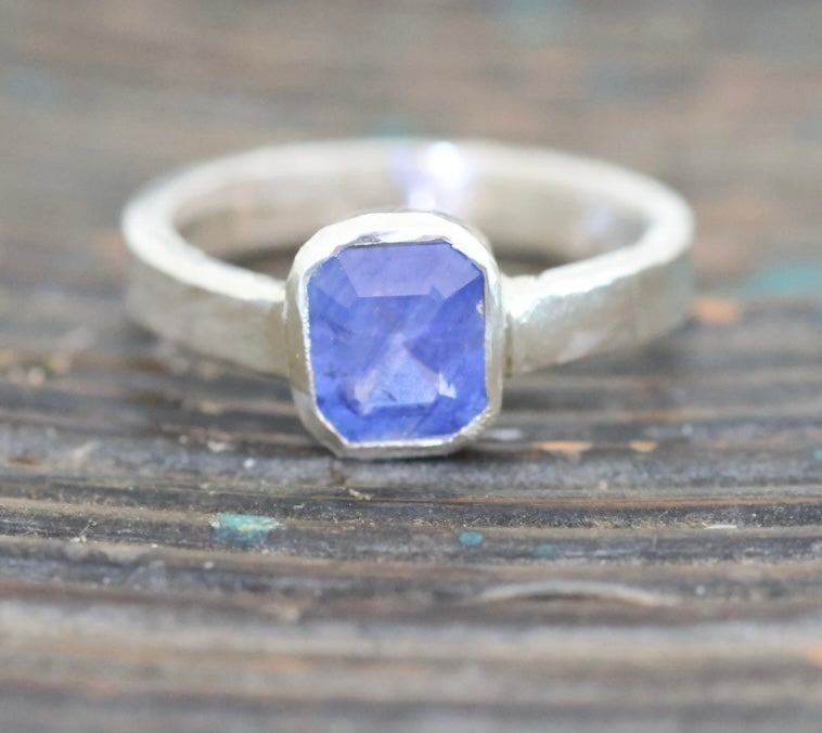 Stunning blue emerald cut sapphire ring