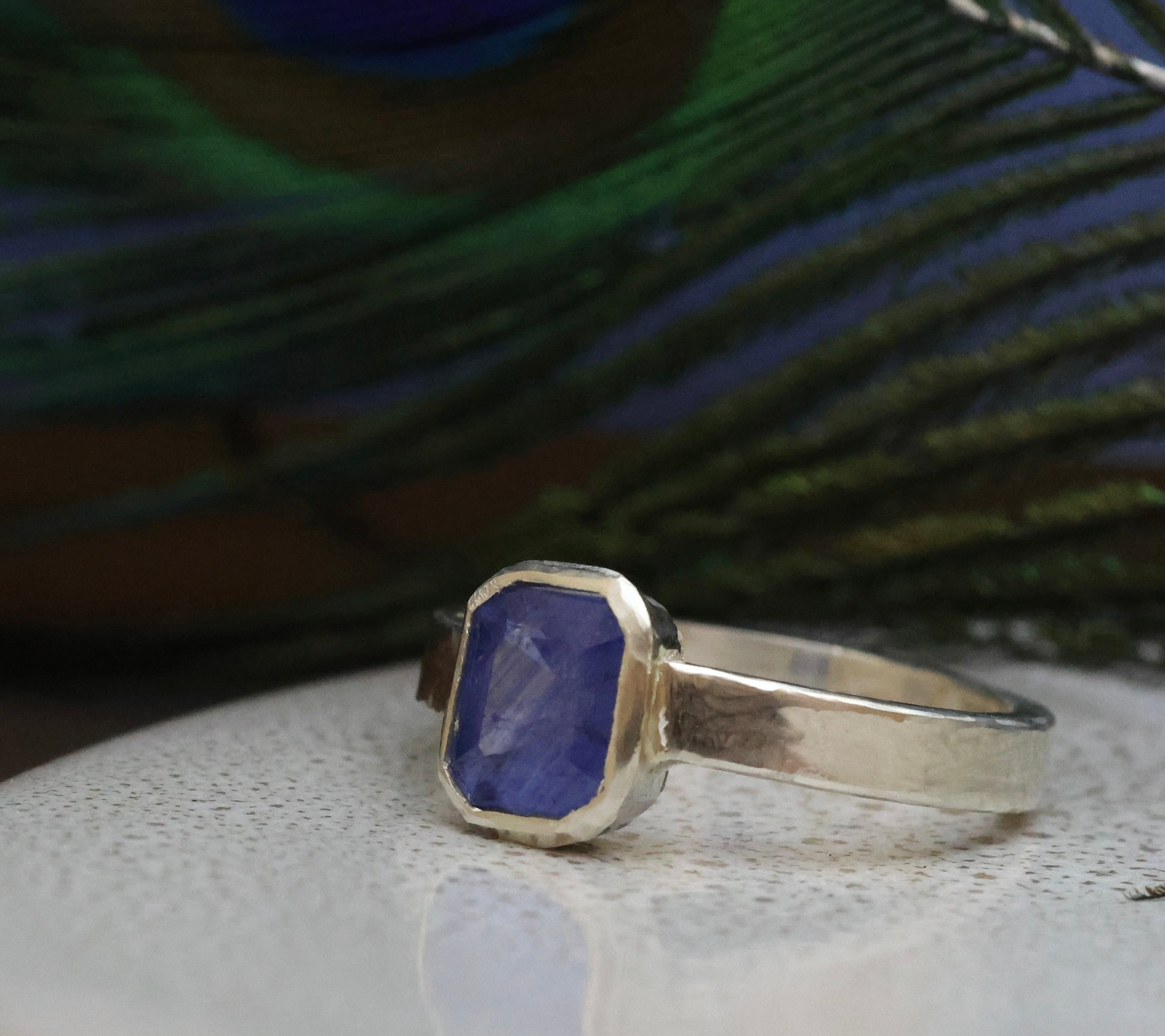 Stunning blue emerald cut sapphire ring