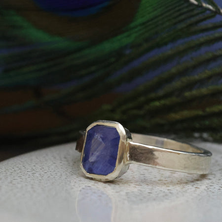 Stunning blue emerald cut sapphire ring