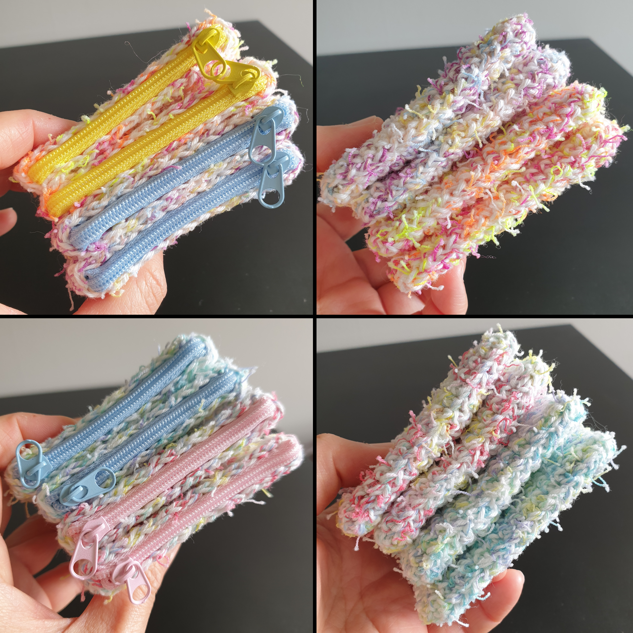 Handmade Mini Colourful Zippered Crochet Coin Purse : Blue Green Pink Yellow Purple Orange White mix
