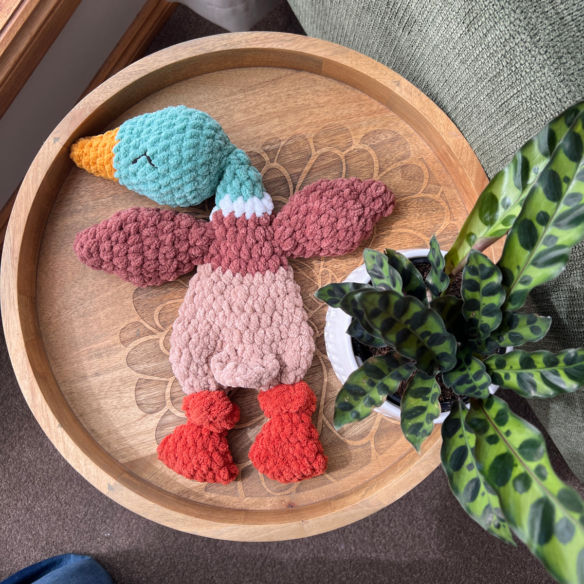 (Copy) Handmade modern mallard crochet goose lovey snuggler baby safe.