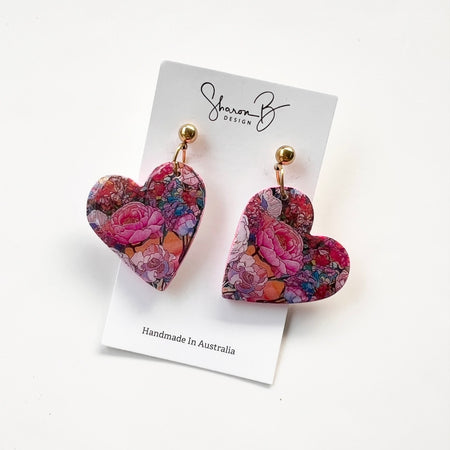 Earrings ~Polymer Clay ~ Resin ~ Dangles ~ Floral Pink
