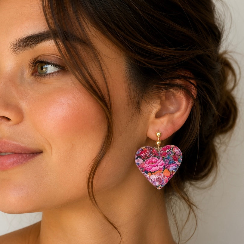 Earrings ~Polymer Clay ~ Resin ~ Dangles ~ Floral Pink