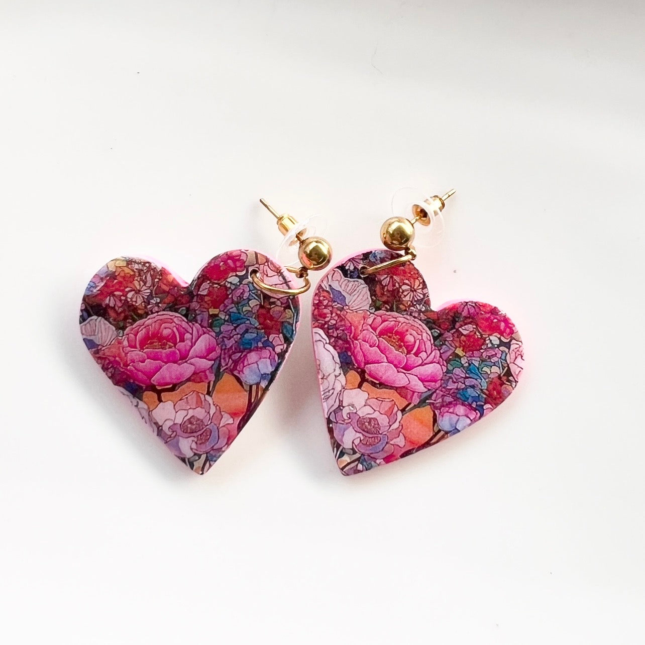 Earrings ~Polymer Clay ~ Resin ~ Dangles ~ Floral Pink