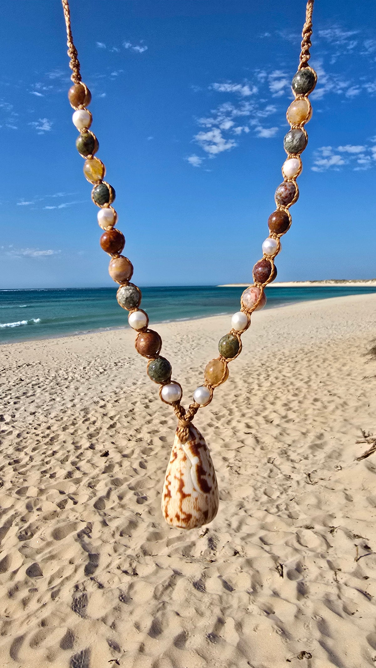 Cone Shell with Rare Ocean Agate & Pearl Necklace