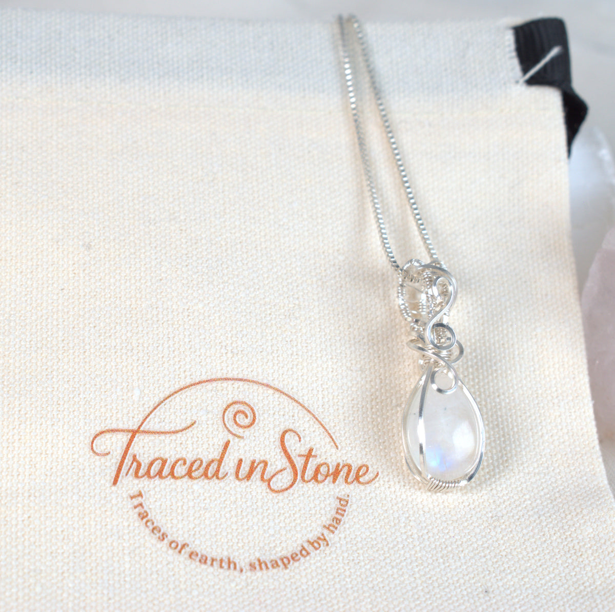 Wire Wrapped Rainbow Moonstone Keepsake Pendant