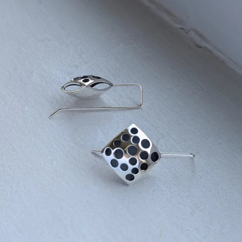 handmade square domed holey earrings