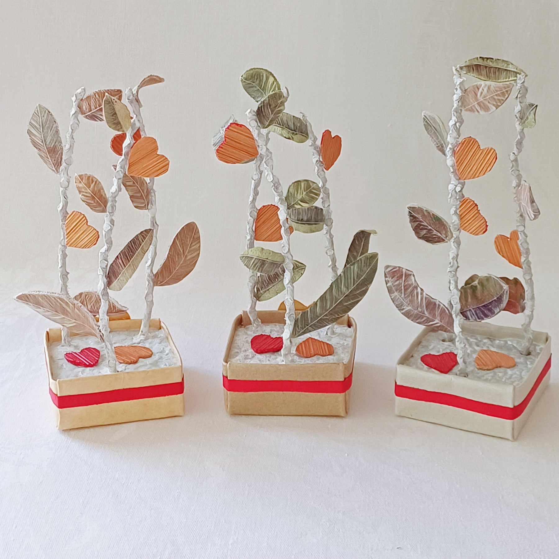 Leaves and Red Hearts - Palm Leaf Table Decoration, Greeting Gift
