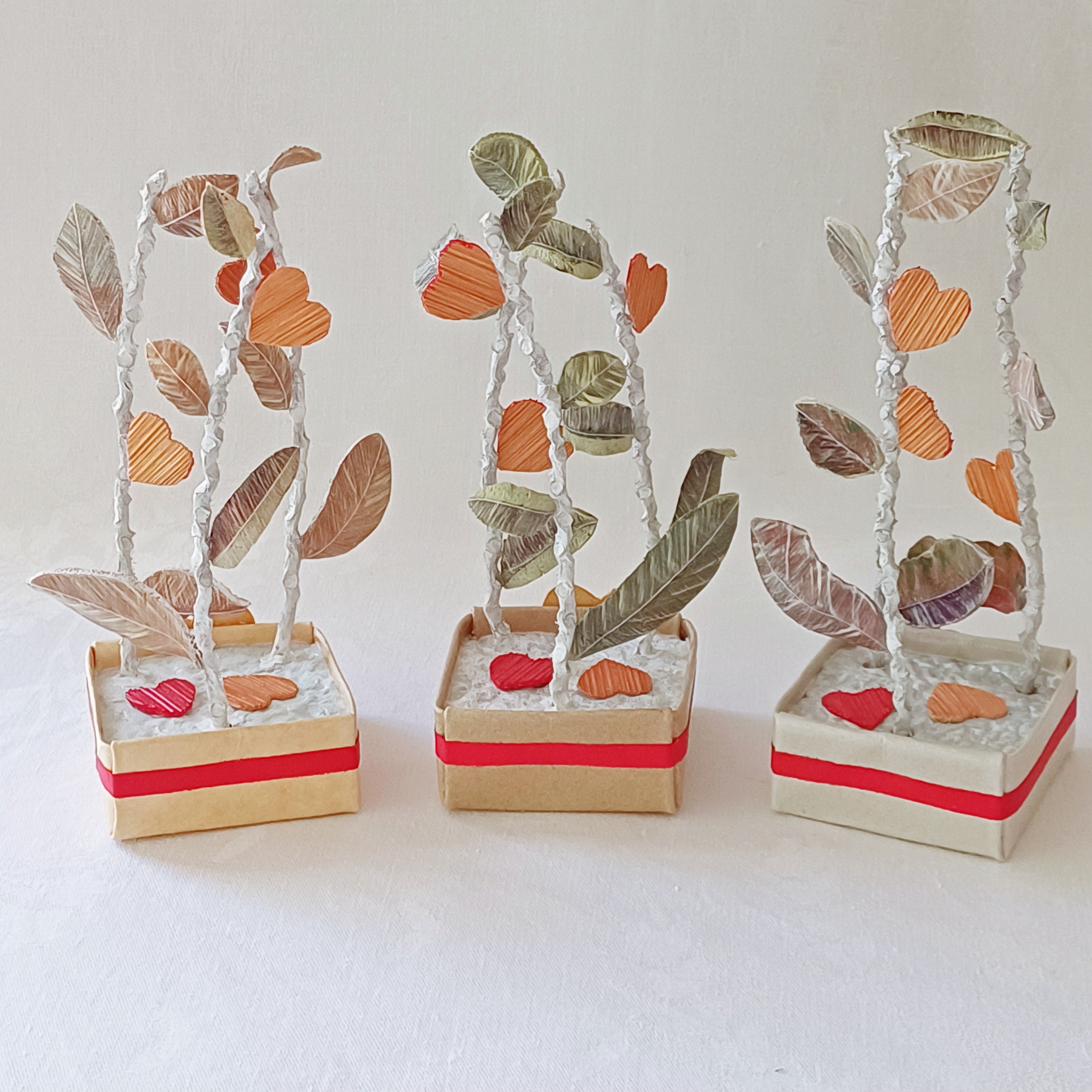 Leaves and Red Hearts - Palm Leaf Table Decoration, Greeting Gift