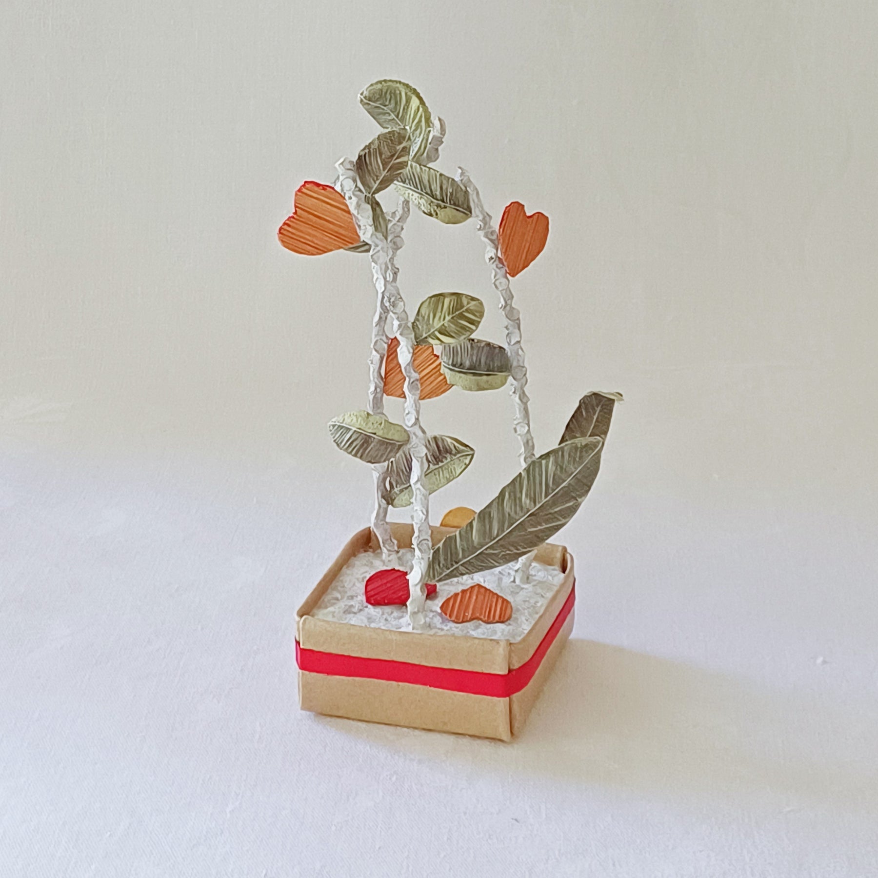 Leaves and Red Hearts - Palm Leaf Table Decoration, Greeting Gift