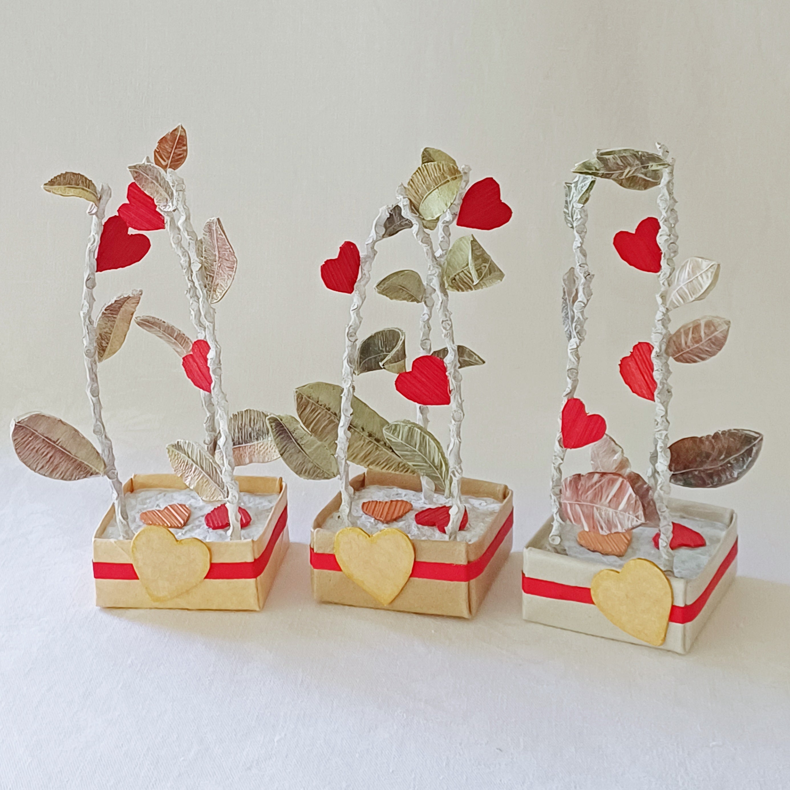 Leaves and Red Hearts - Palm Leaf Table Decoration, Greeting Gift