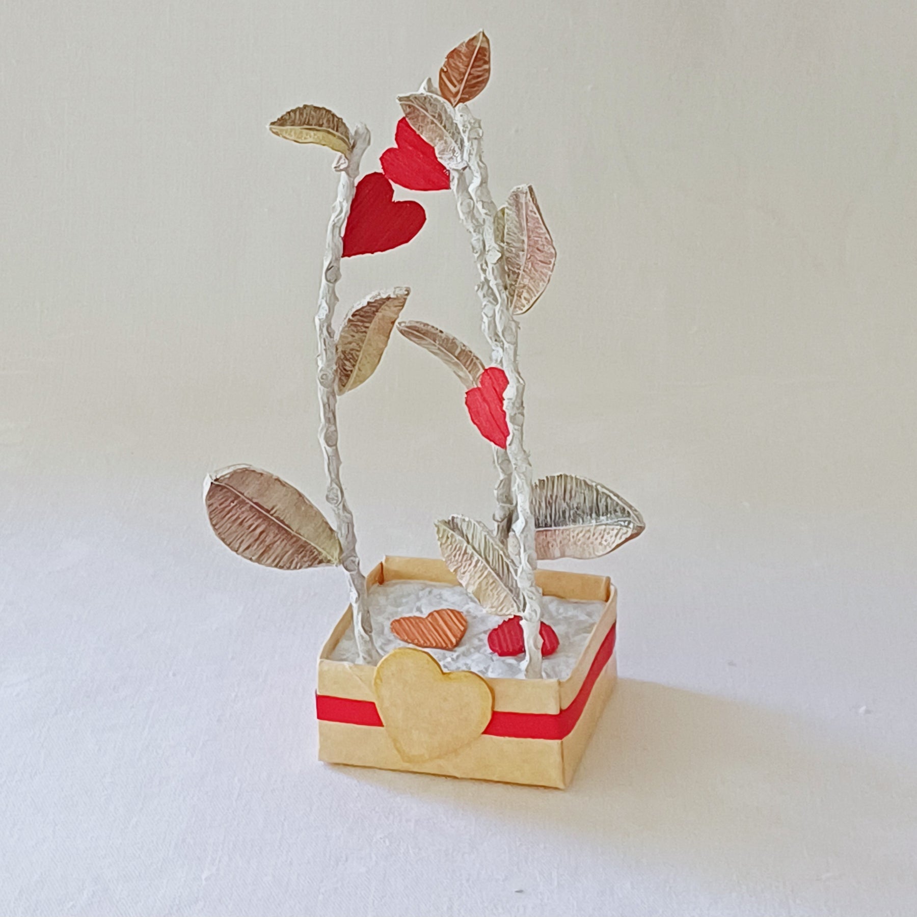 Leaves and Red Hearts - Palm Leaf Table Decoration, Greeting Gift