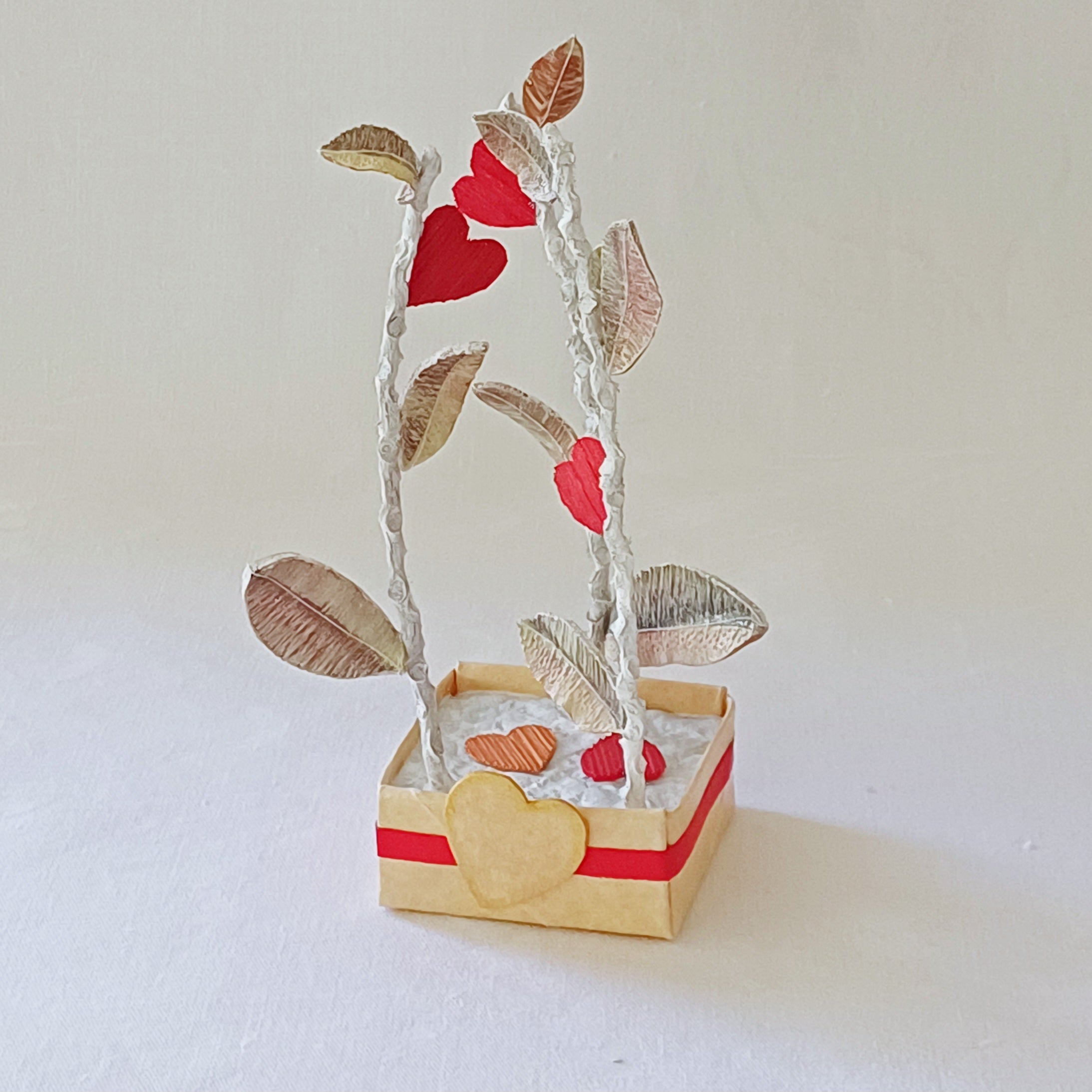 Leaves and Red Hearts - Palm Leaf Table Decoration, Greeting Gift