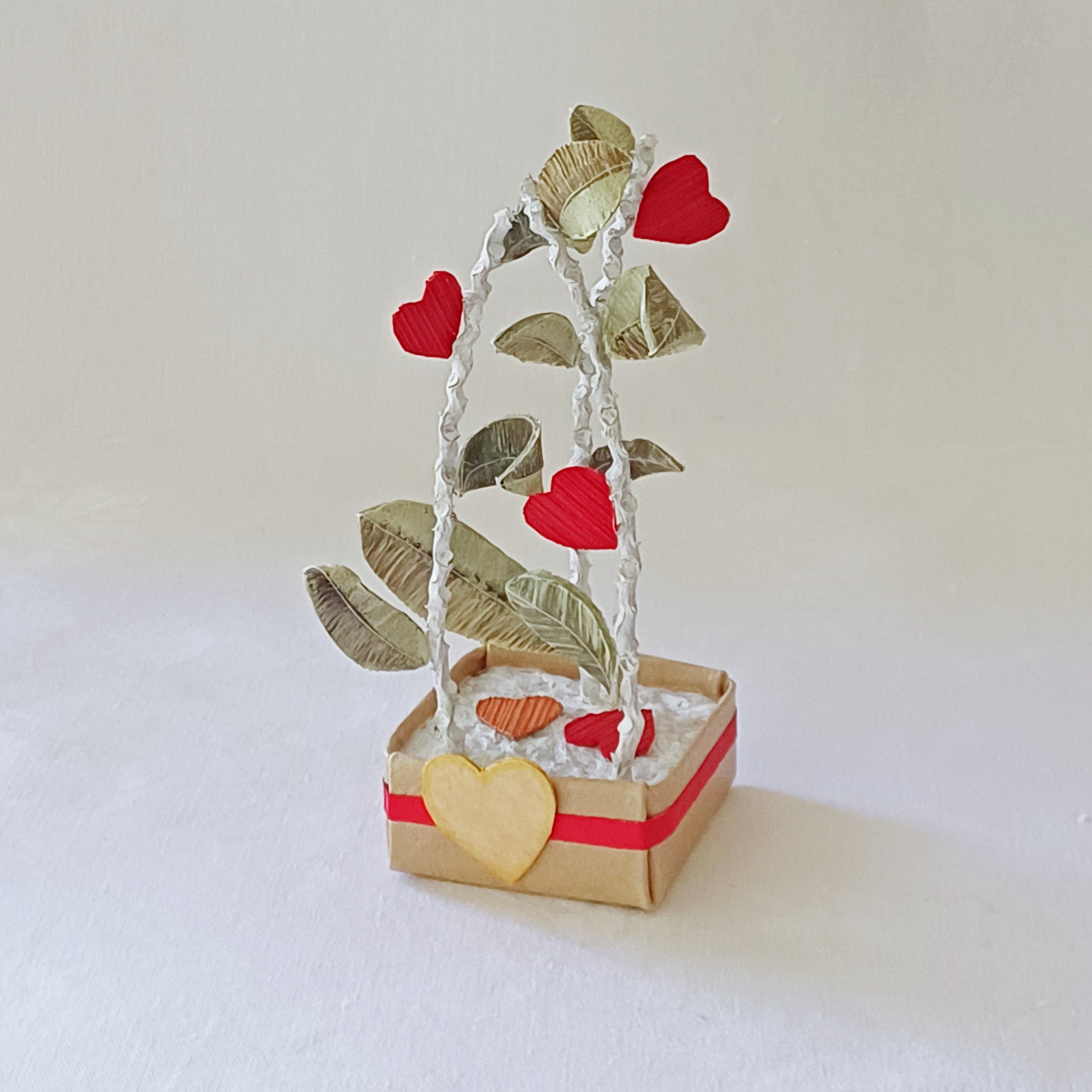 Leaves and Red Hearts - Palm Leaf Table Decoration, Greeting Gift