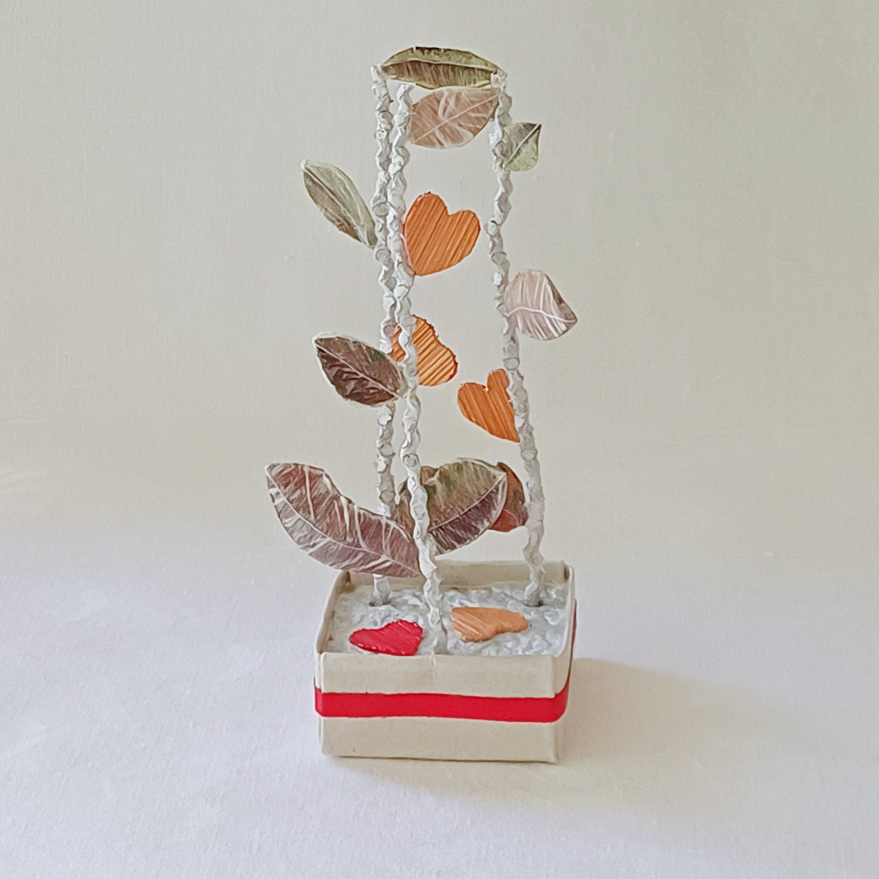 Leaves and Red Hearts - Palm Leaf Table Decoration, Greeting Gift