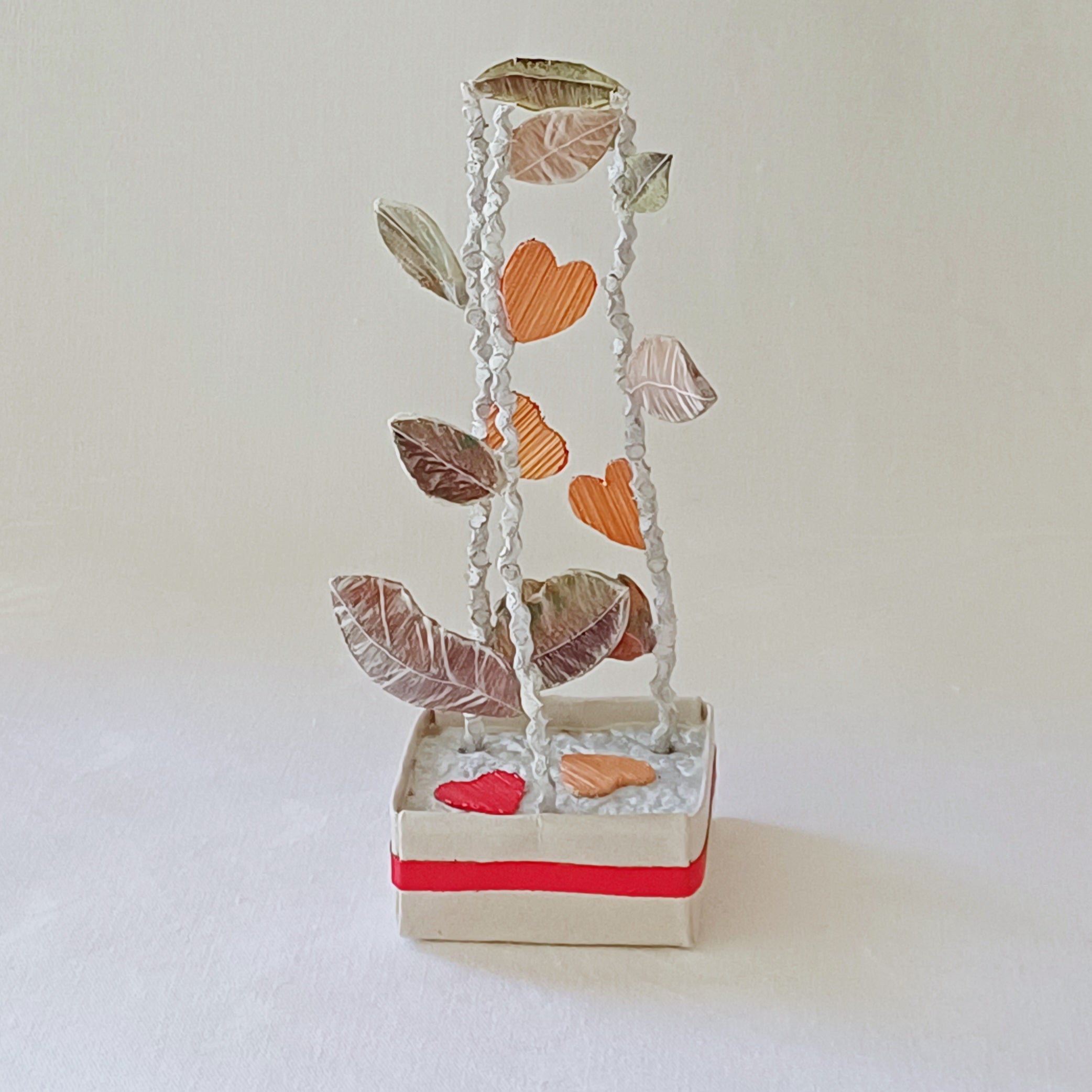 Leaves and Red Hearts - Palm Leaf Table Decoration, Greeting Gift