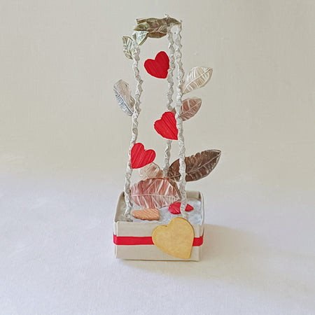 Leaves and Red Hearts - Palm Leaf Table Decoration, Greeting Gift