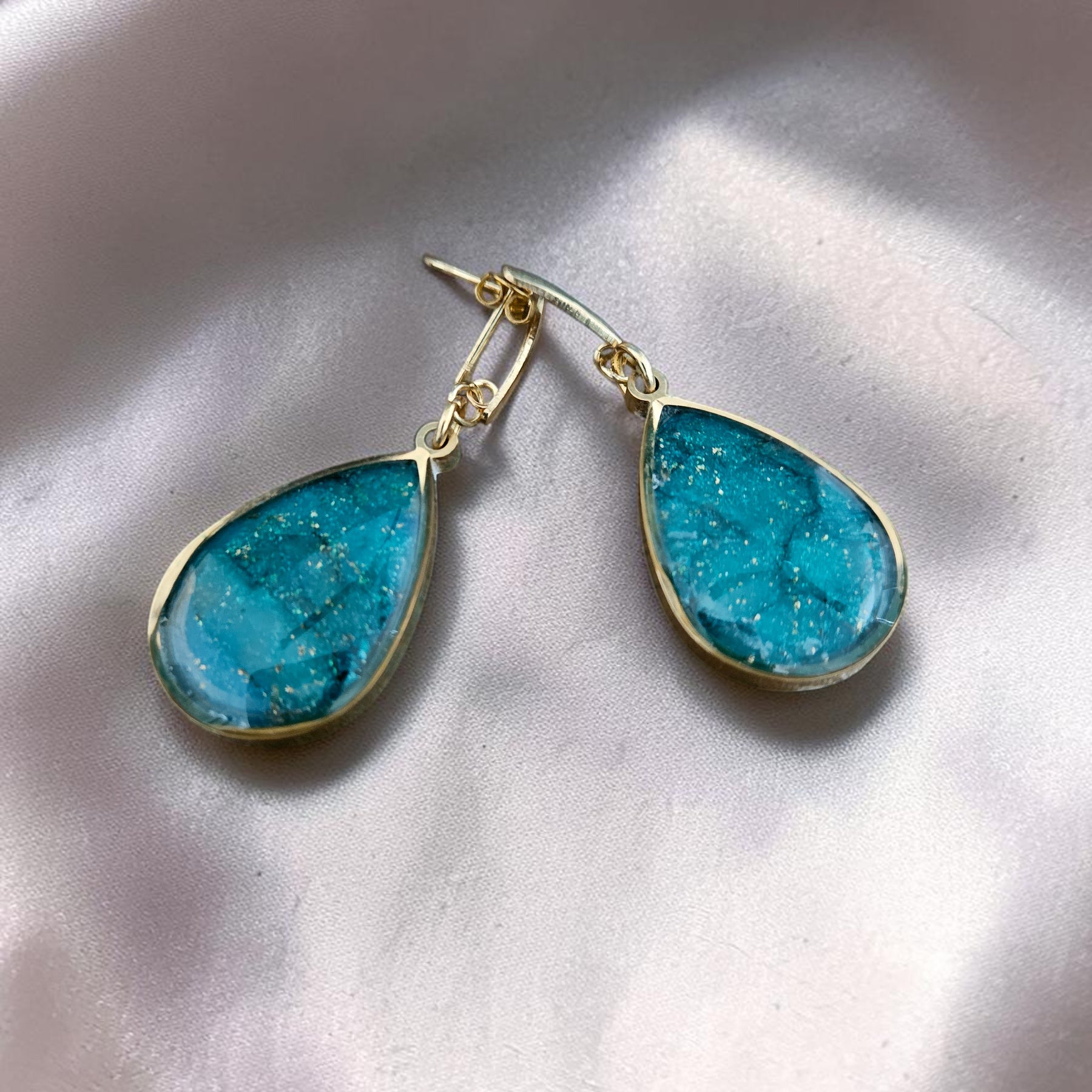 Teardrop Polymer Clay Earrings - Emerald Sea Green