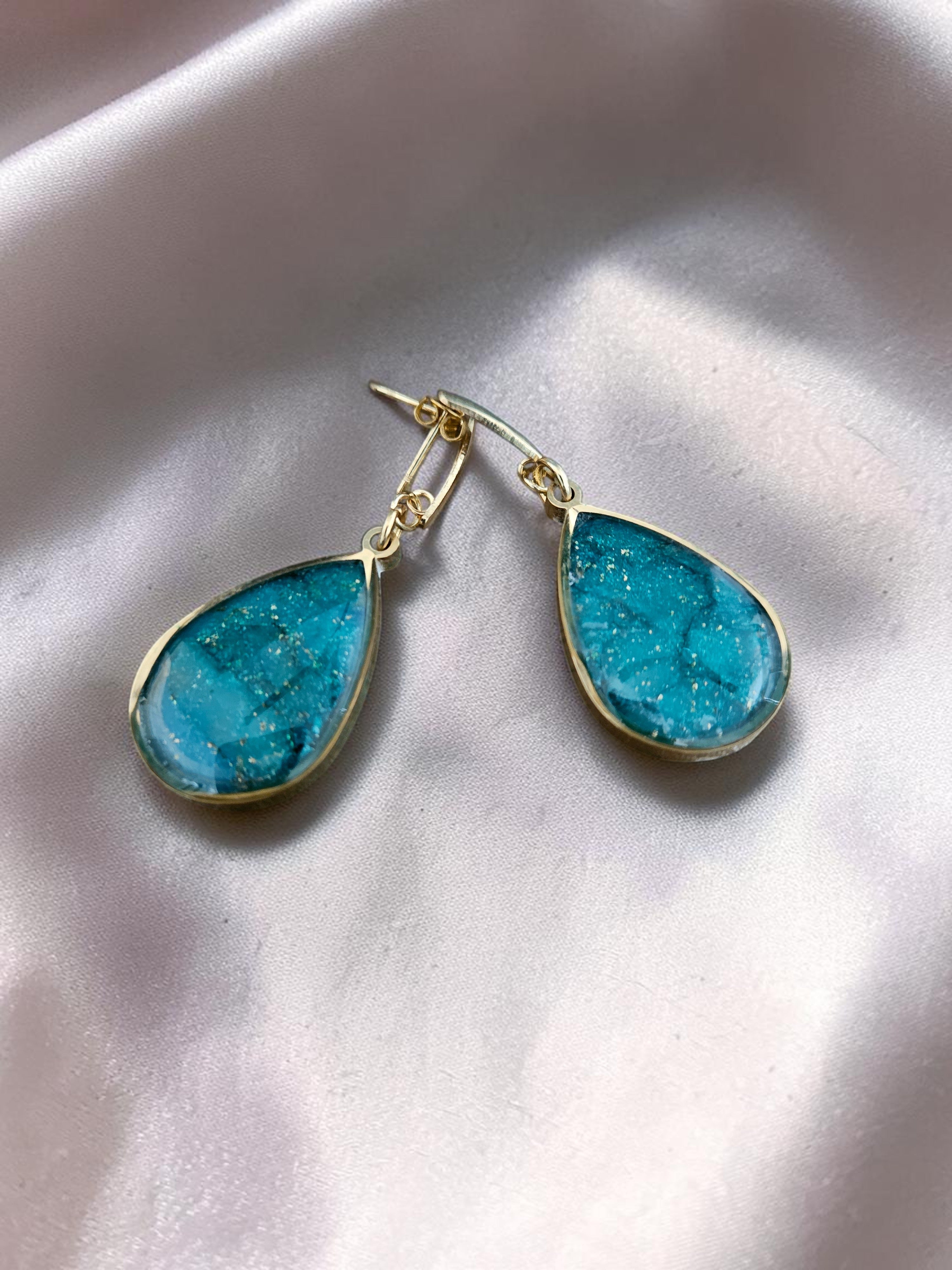 Teardrop Polymer Clay Earrings - Emerald Sea Green