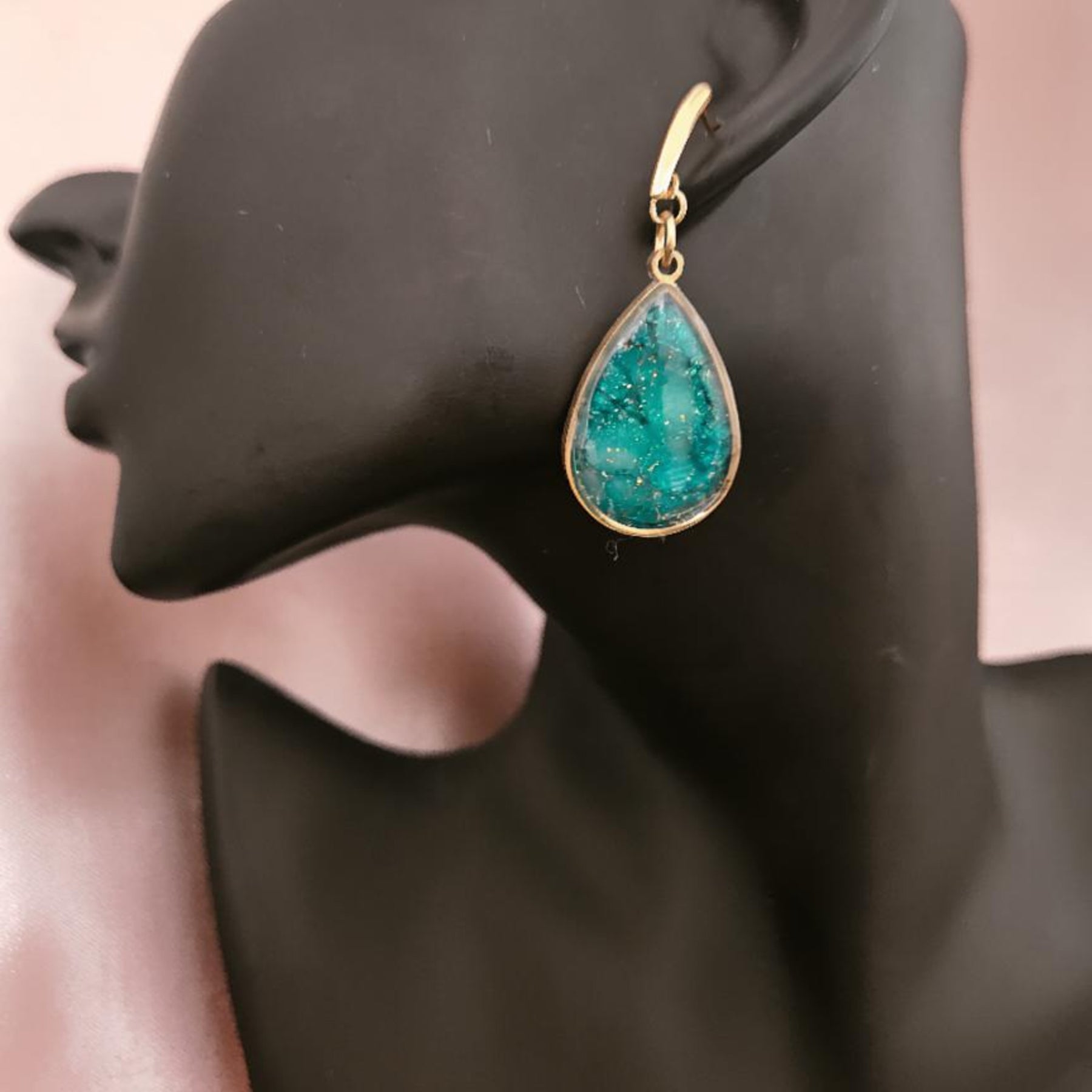 Teardrop Polymer Clay Earrings - Emerald Sea Green