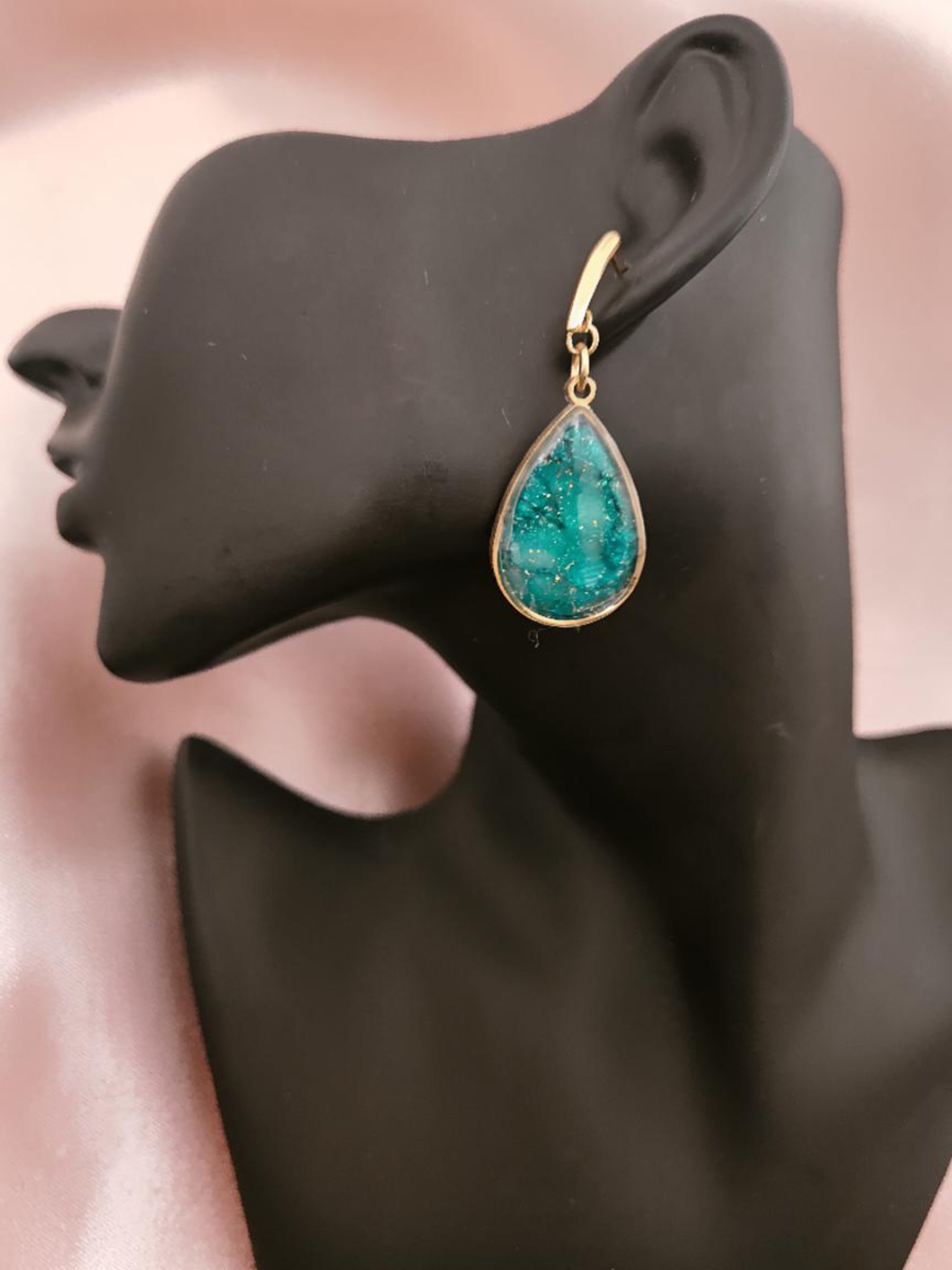 Teardrop Polymer Clay Earrings - Emerald Sea Green