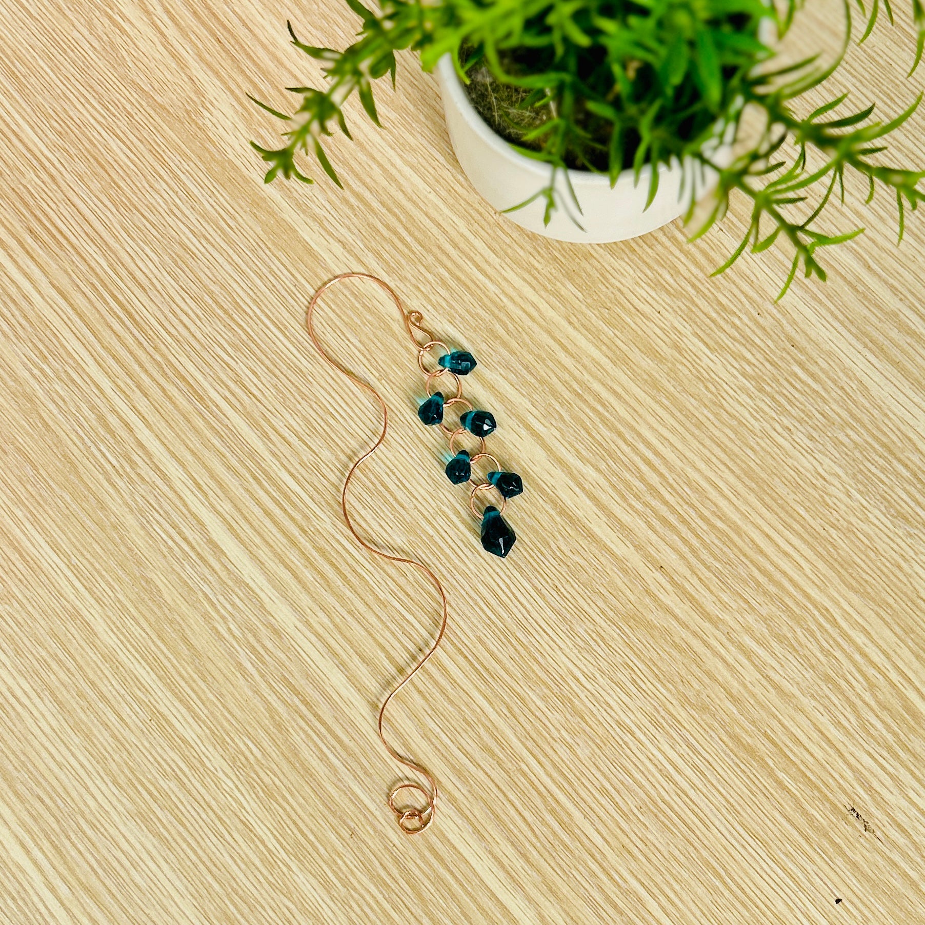 Bookmark . Copper wire . Green Teardrop Beads. Book Lover