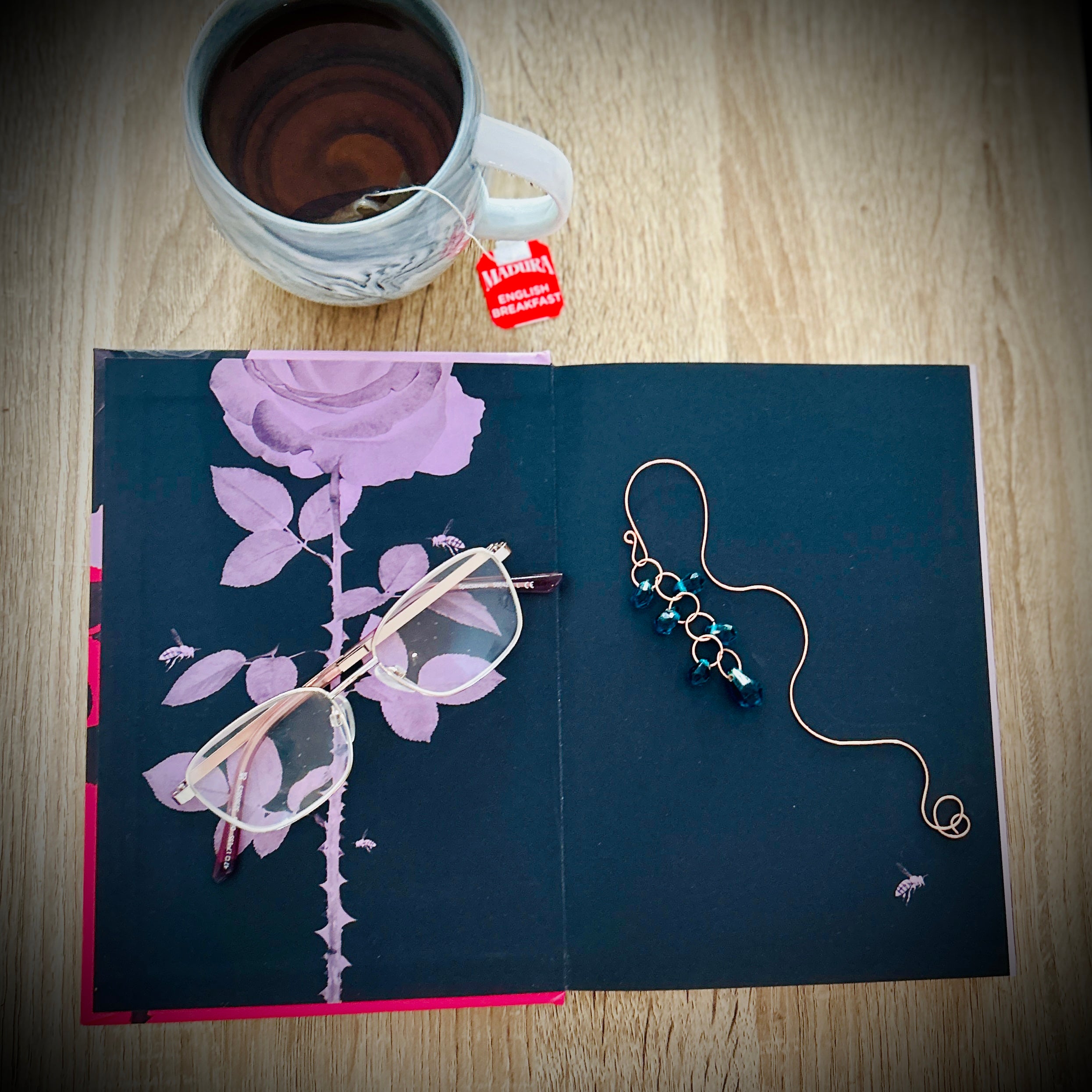 Bookmark . Copper wire . Green Teardrop Beads. Book Lover